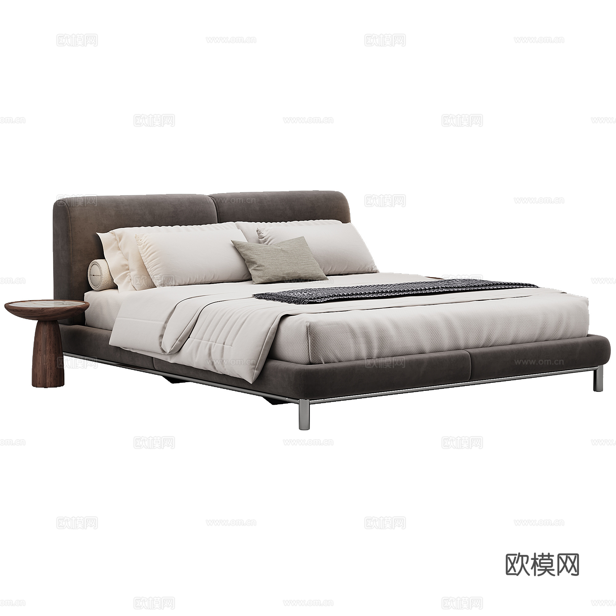 卧室 现代 双人床 抱枕 床品3d模型