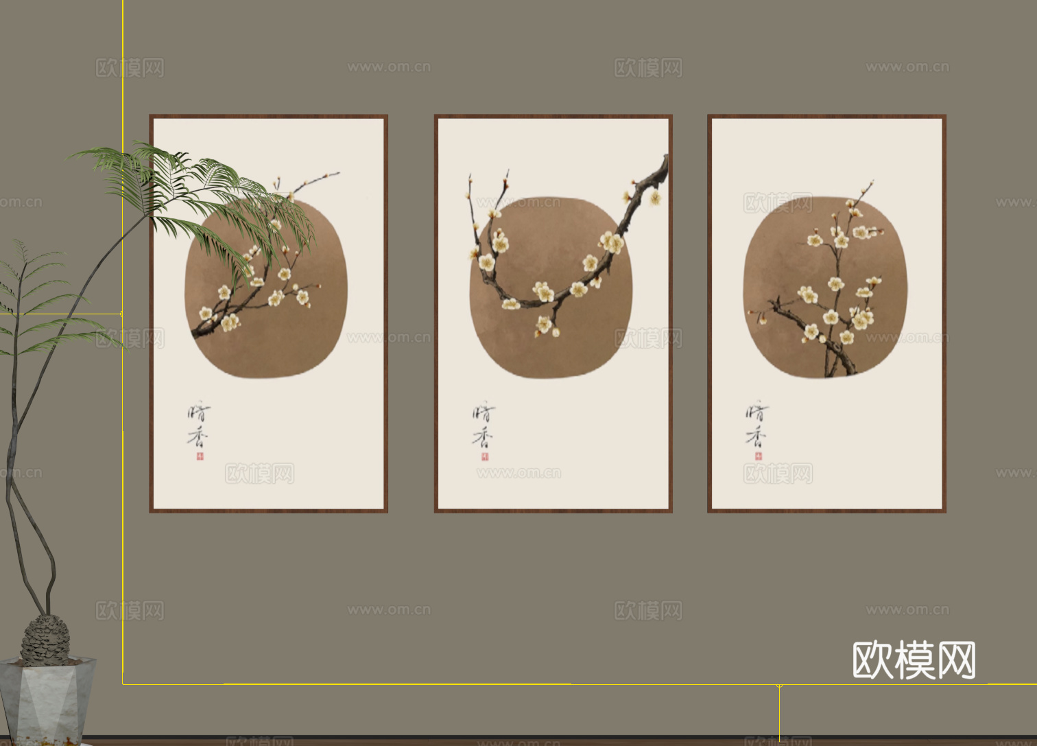 新中式挂画su模型