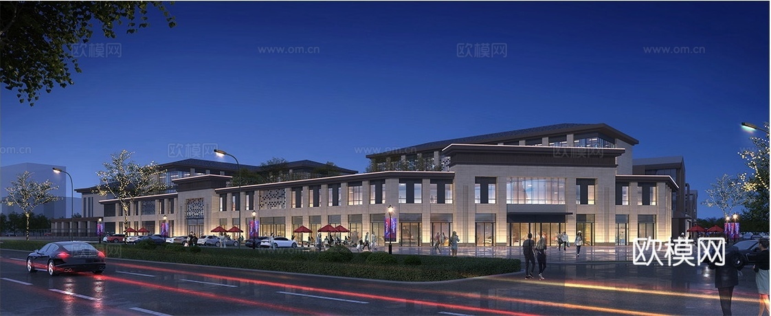中式建筑 客运站 汽车站 配套商业 光伏车棚3d模型