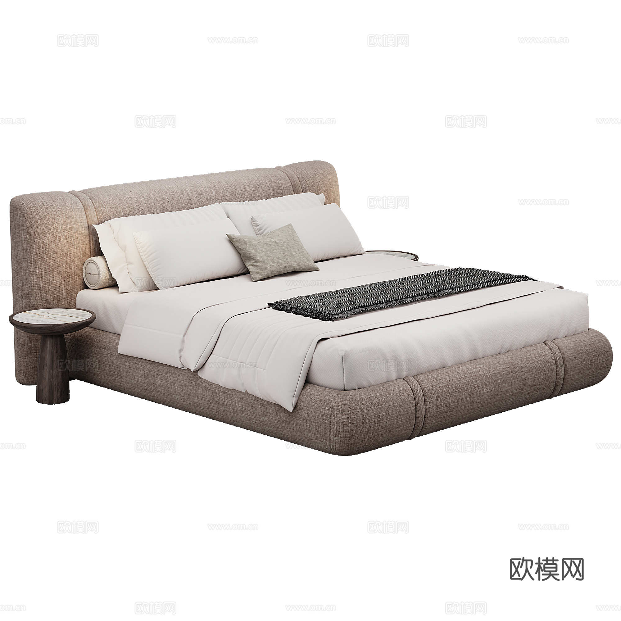 卧室 现代 双人床 抱枕 床品3d模型