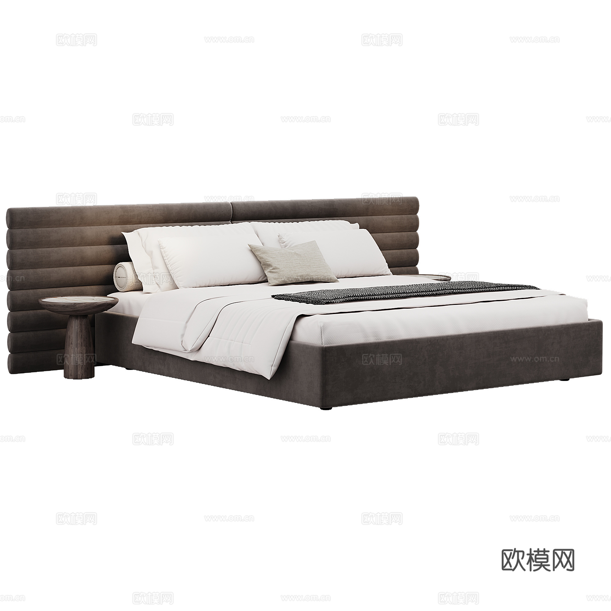 卧室 现代 双人床 抱枕 床品3d模型