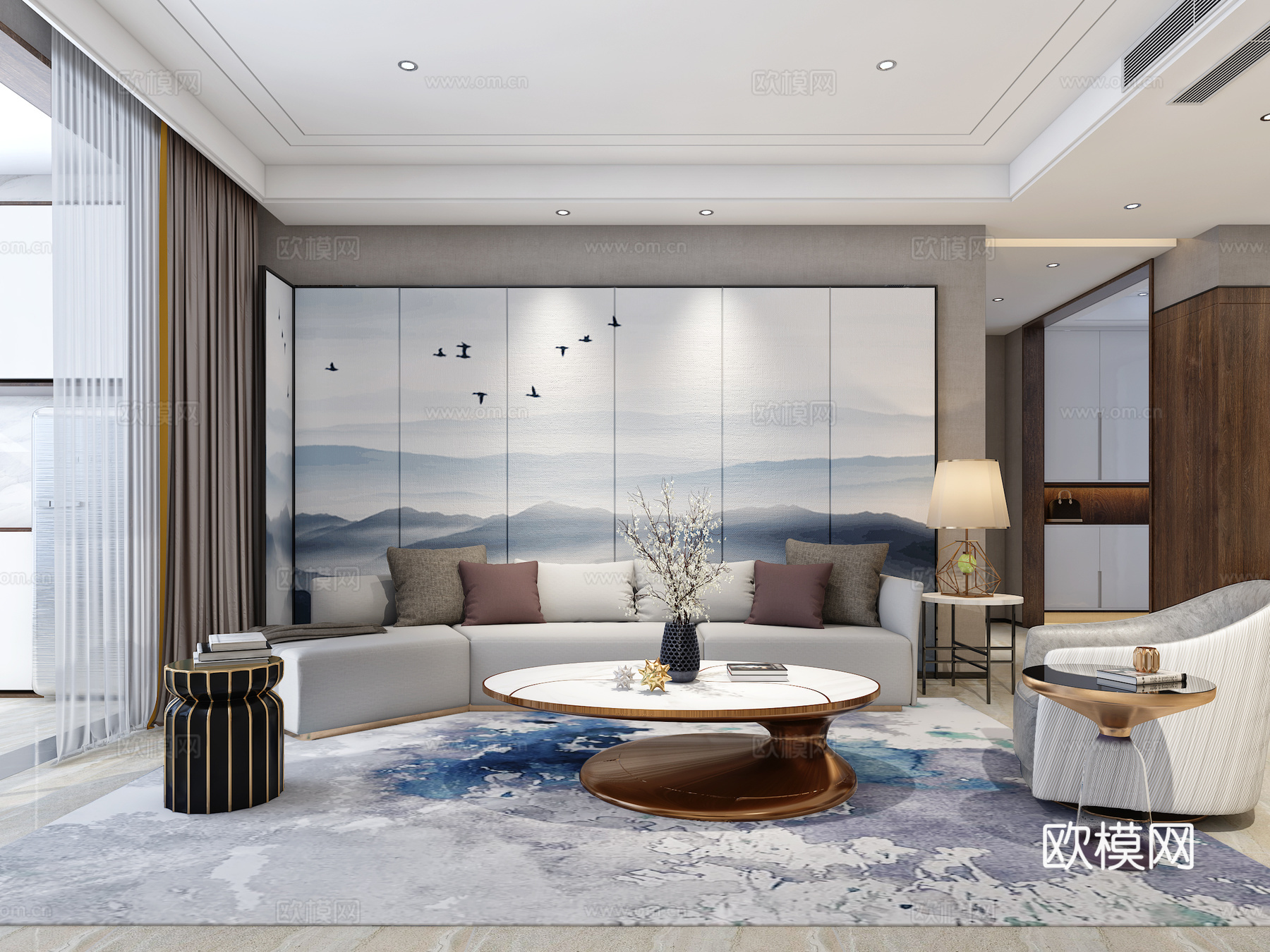 后现代北欧客餐厅 过道3d模型