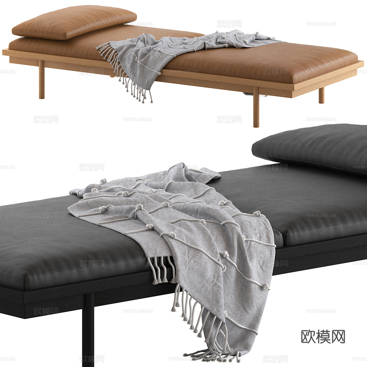 现代意式皮革沙发床3d模型