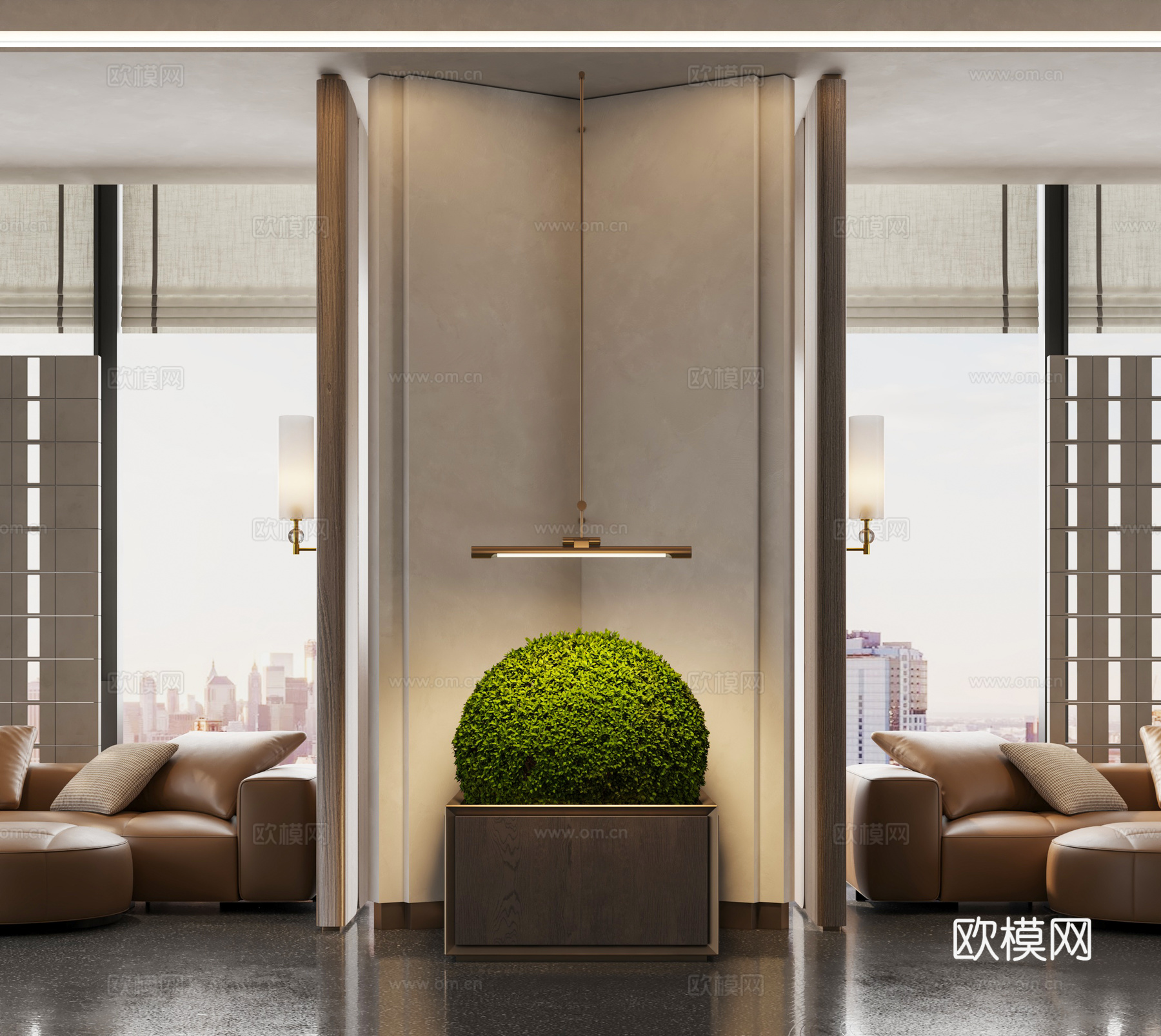酒店植物小景 酒店盆栽 植物盆栽 玄关植物小景 金属小吊灯3d模型