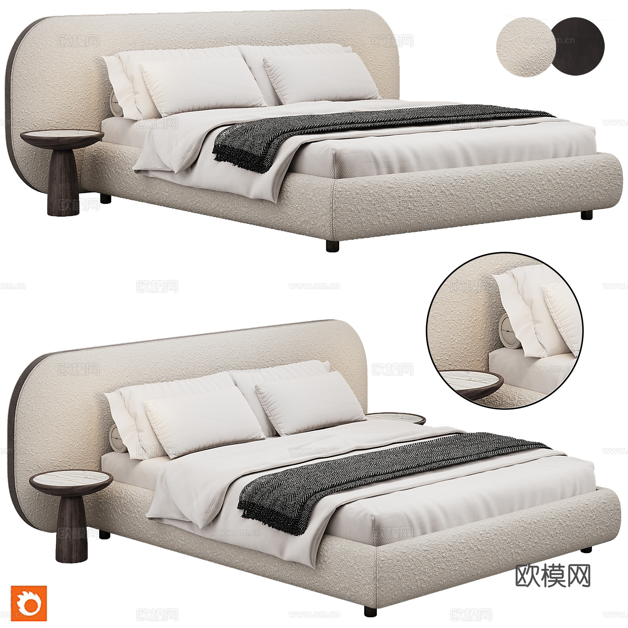 卧室 现代 双人床 抱枕 床品3d模型