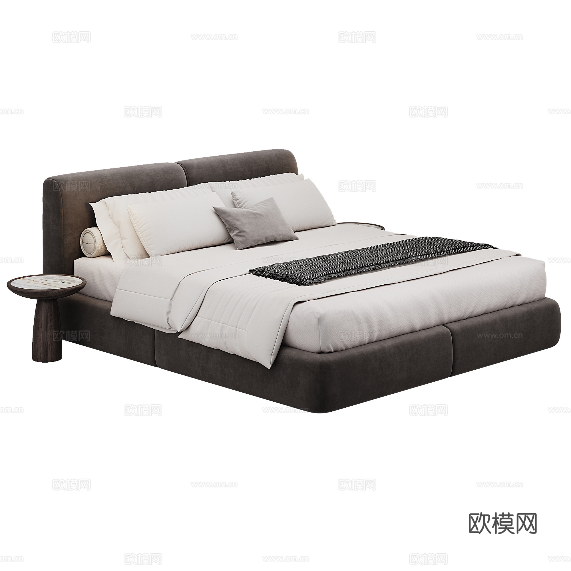 卧室 现代 双人床 抱枕 床品3d模型