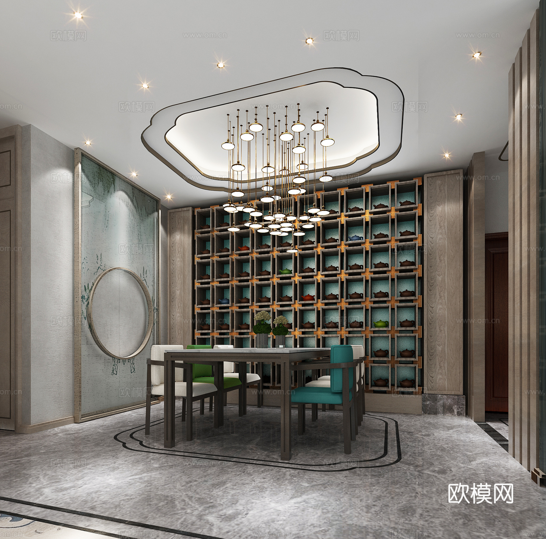 新中式客餐厅 沙发3d模型