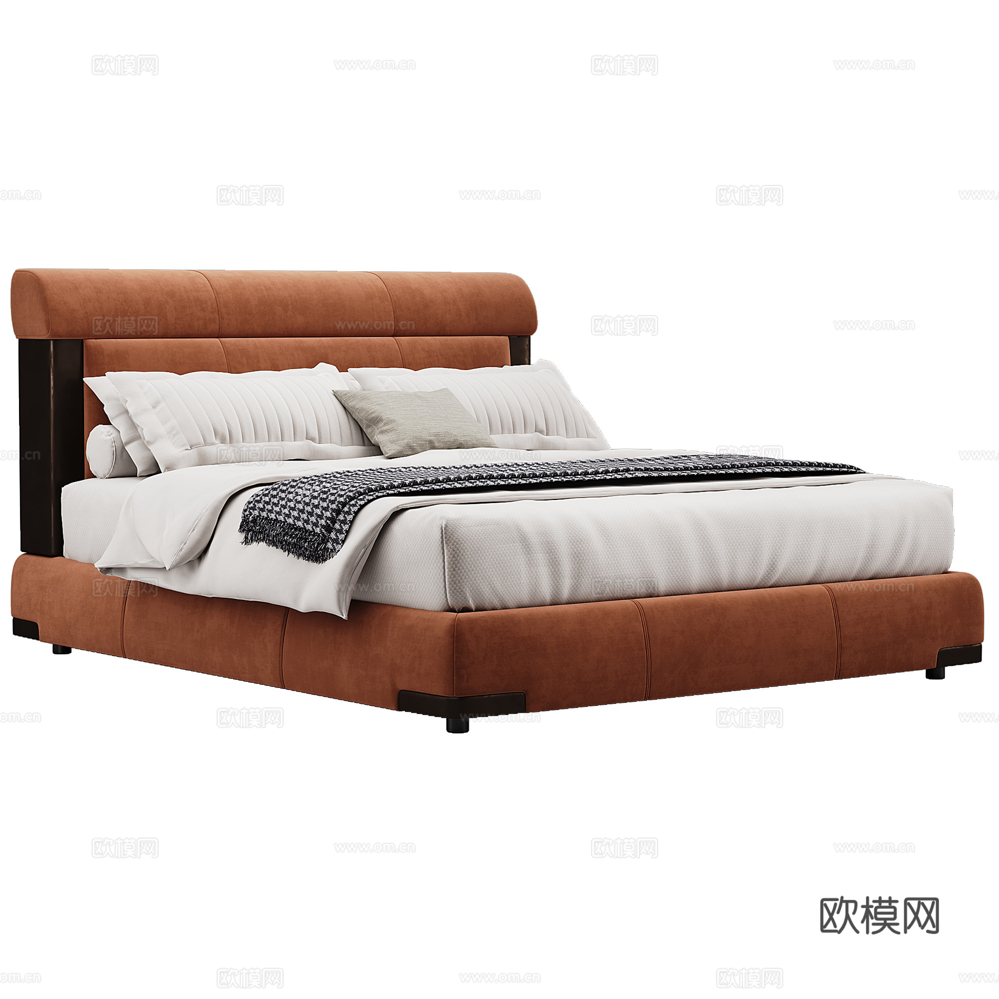 卧室 现代 双人床 抱枕 床品3d模型