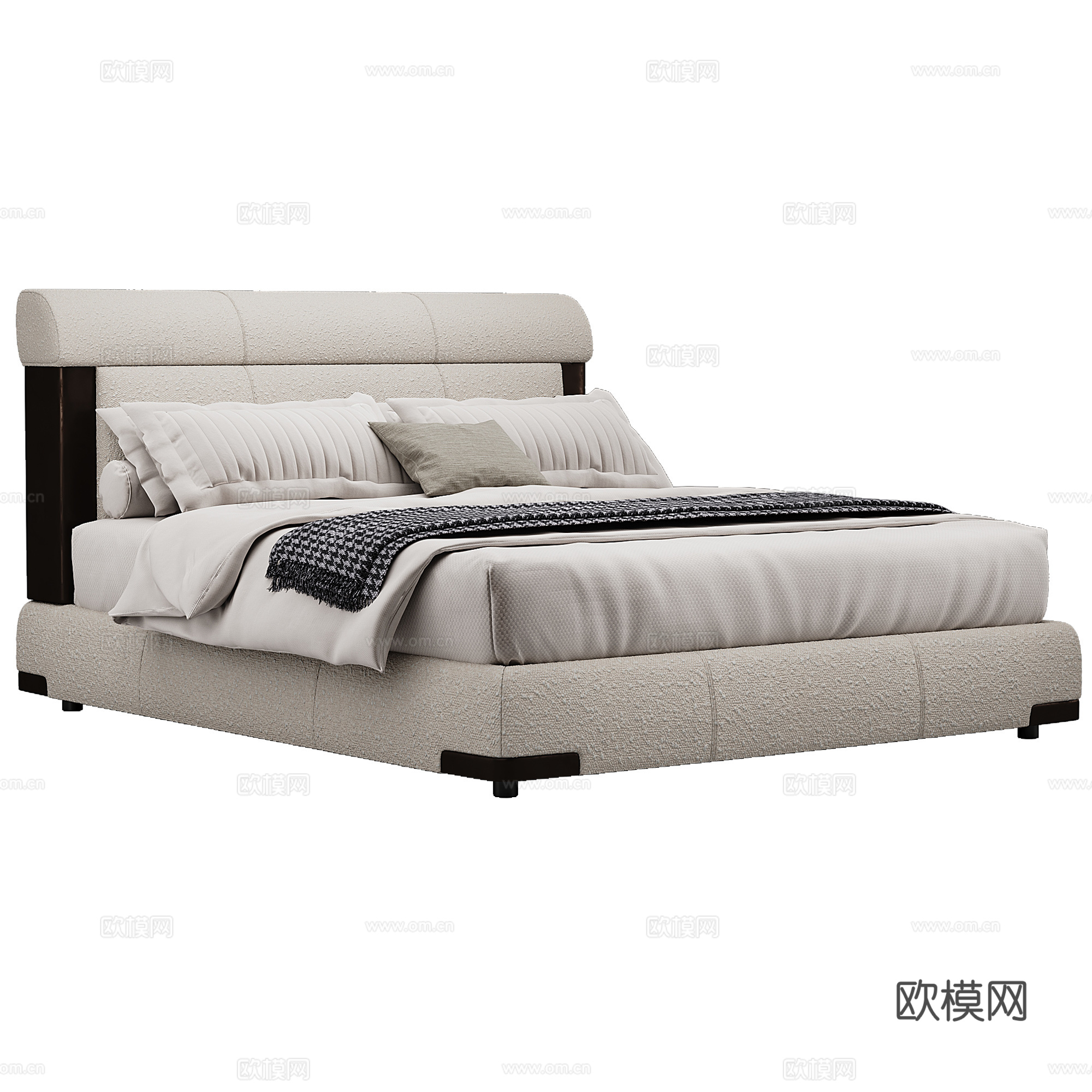 卧室 现代 双人床 抱枕 床品3d模型