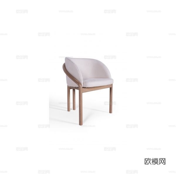 北欧实木餐椅现代极简设计师创意单人椅酒店客厅会所休闲洽谈椅su模型