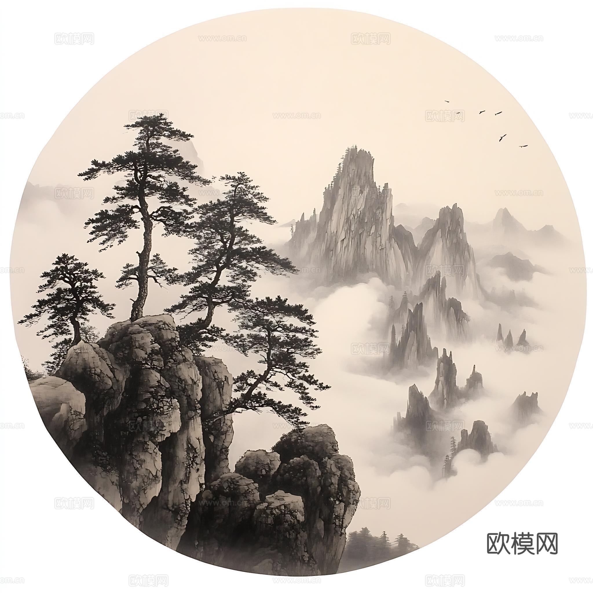 松树点缀 水墨山水