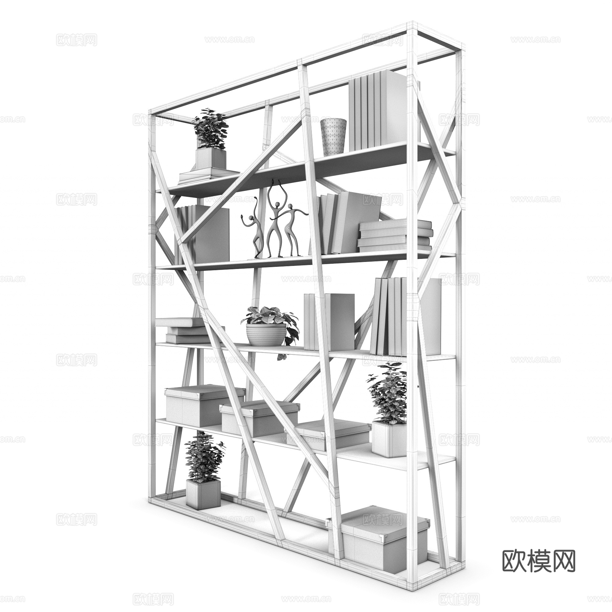 现代意式装饰架 书架3d模型