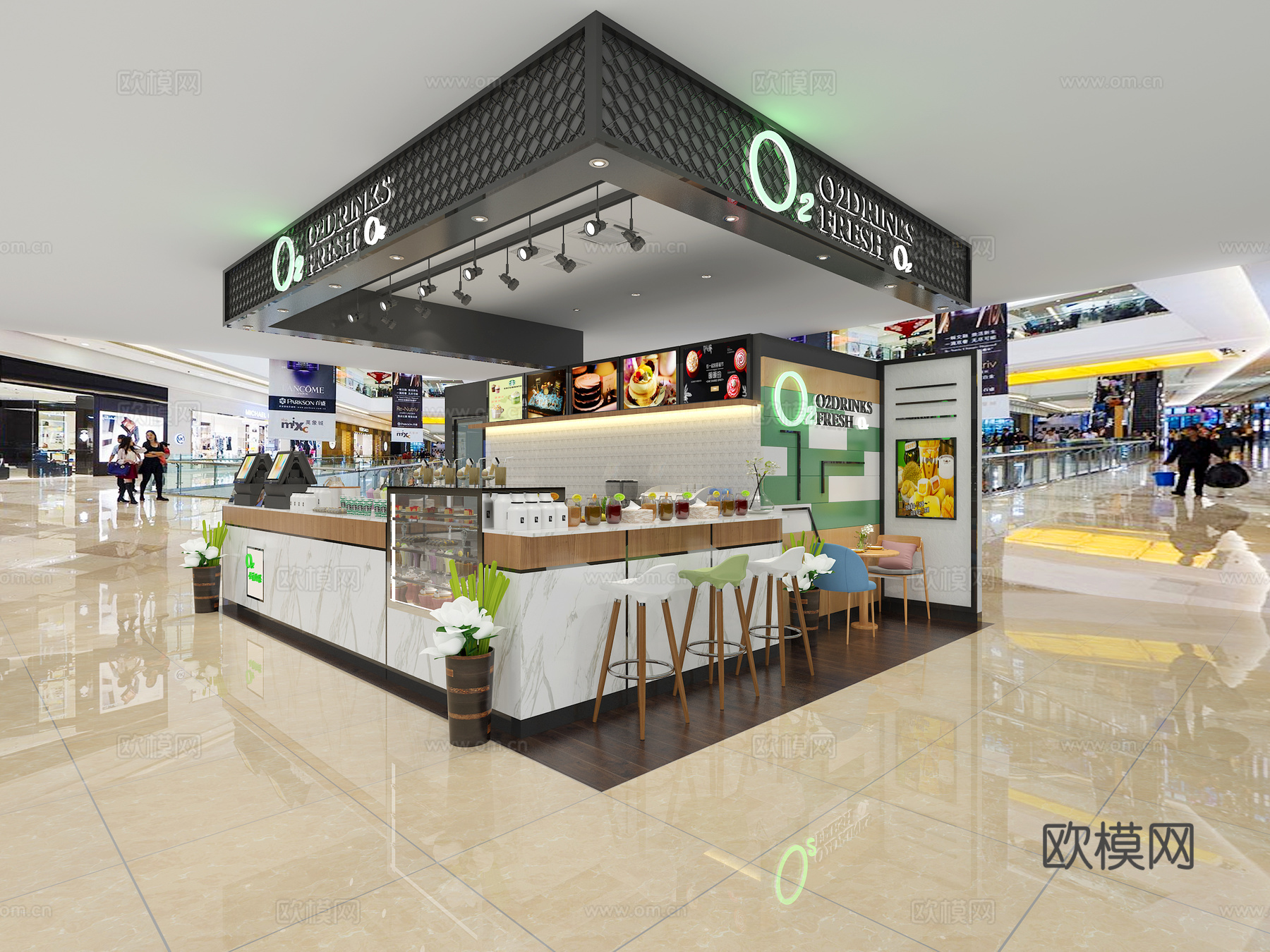现代甜品店 奶茶店 饮品店3d模型