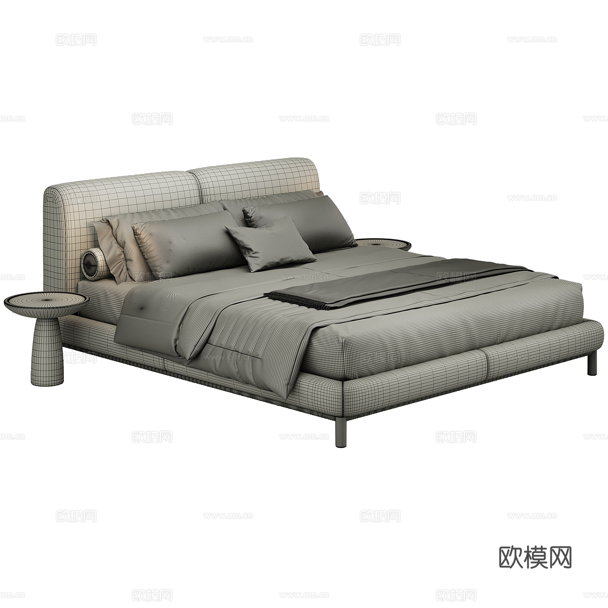 卧室 现代 双人床 抱枕 床品3d模型