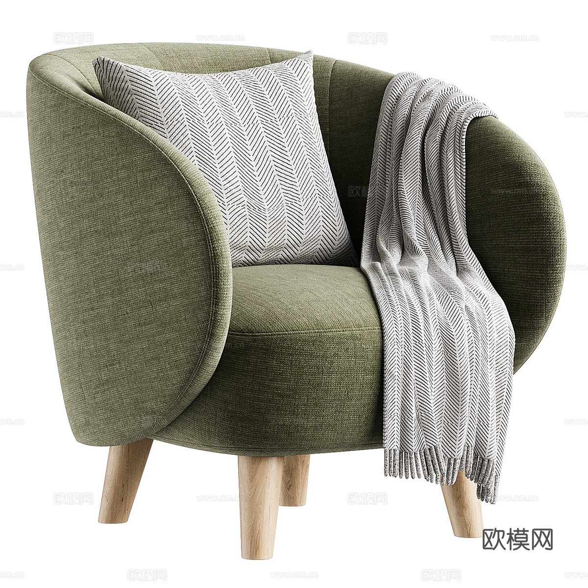 现代北欧奶油风布艺扶手椅3d模型
