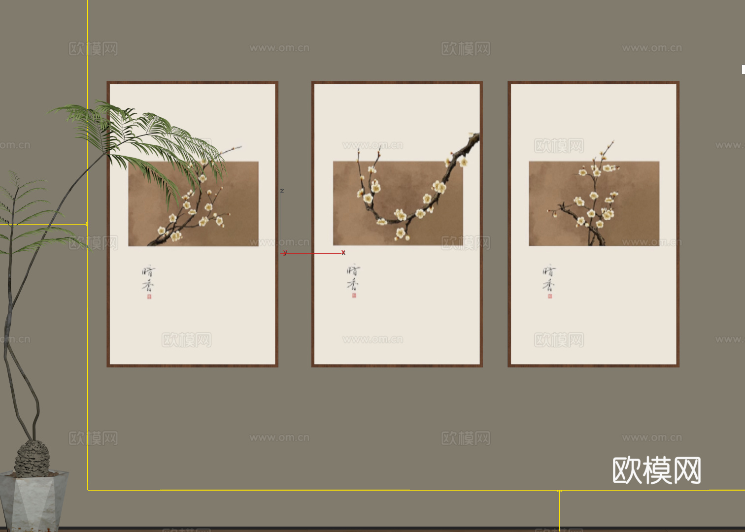 新中式挂画su模型