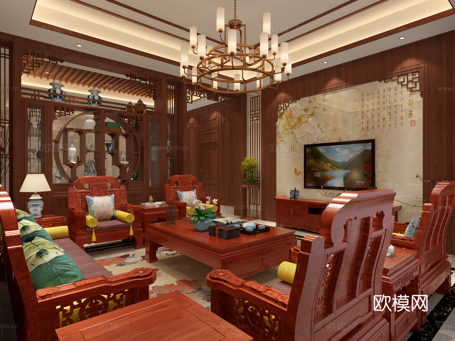 中式客厅 沙发3d模型