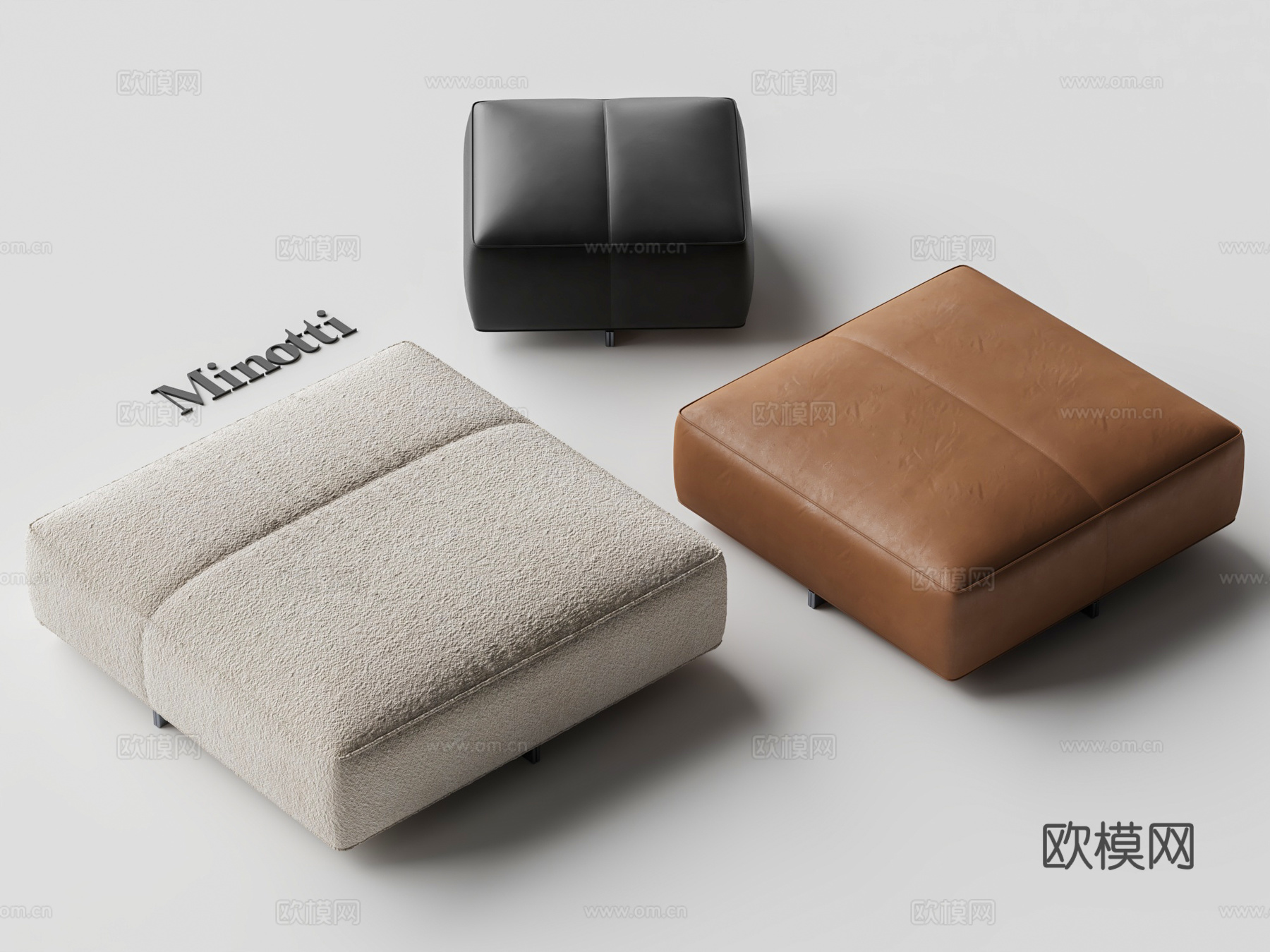 minotti YVES 方形沙发凳 矮踏 皮革沙发凳su模型