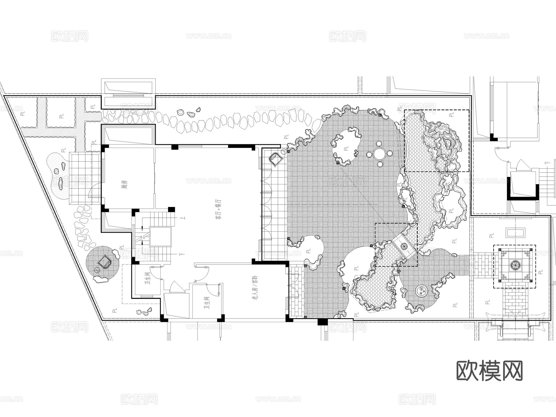 6套中式别墅庭院花园景观CAD平面布置图cad施工图