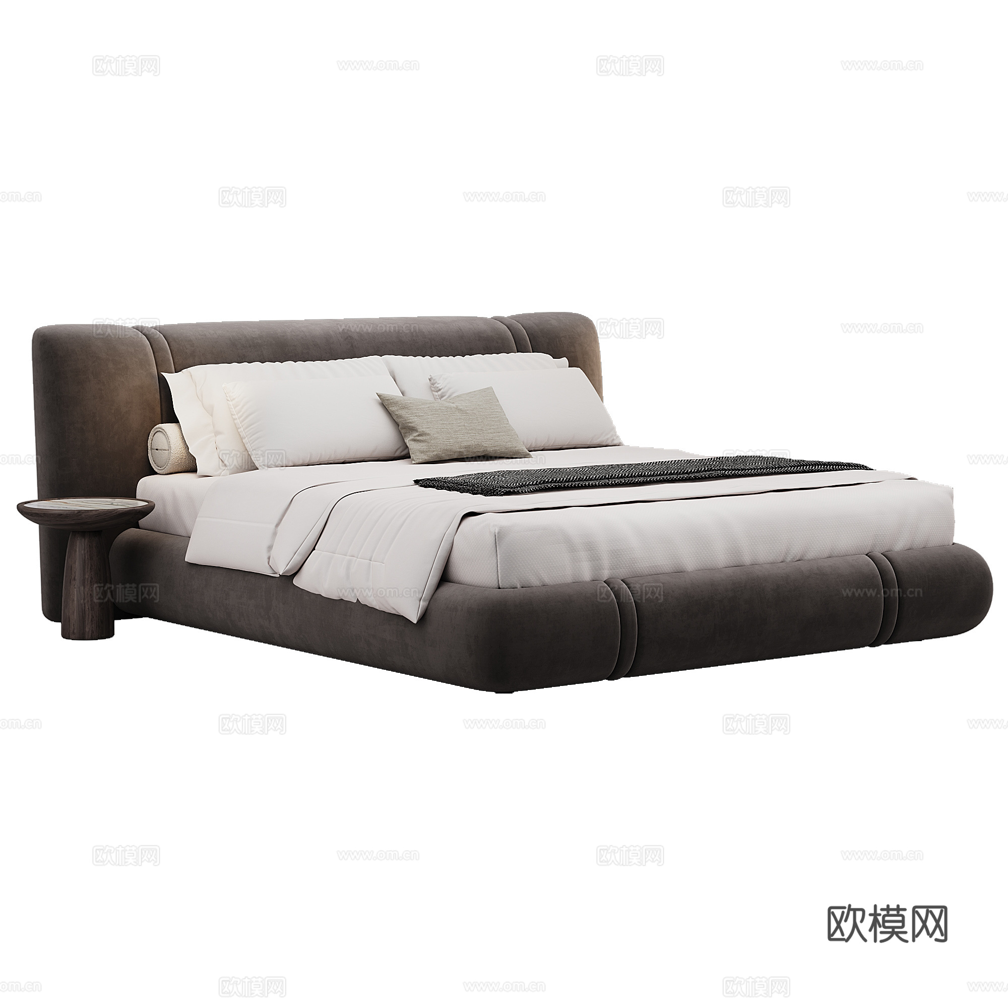 卧室 现代 双人床 抱枕 床品3d模型