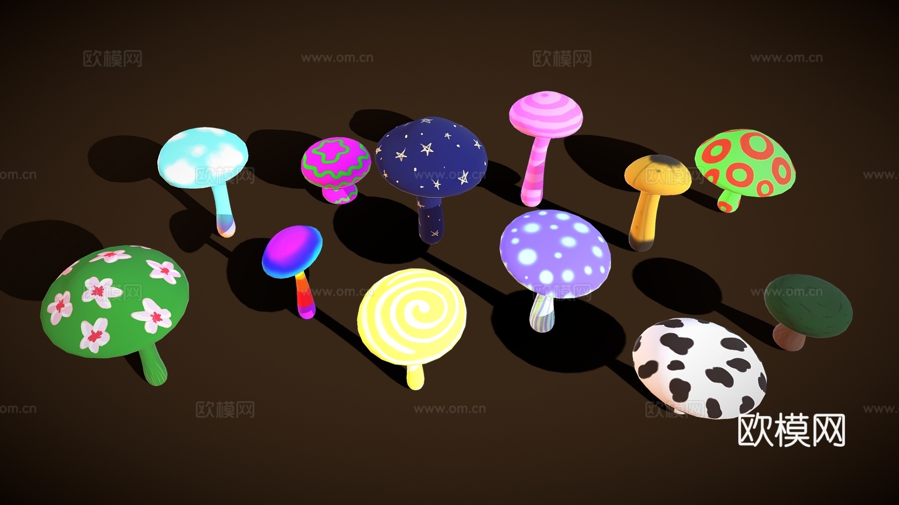 现代蘑菇组合 菌类 蘑菇 菌菇3d模型