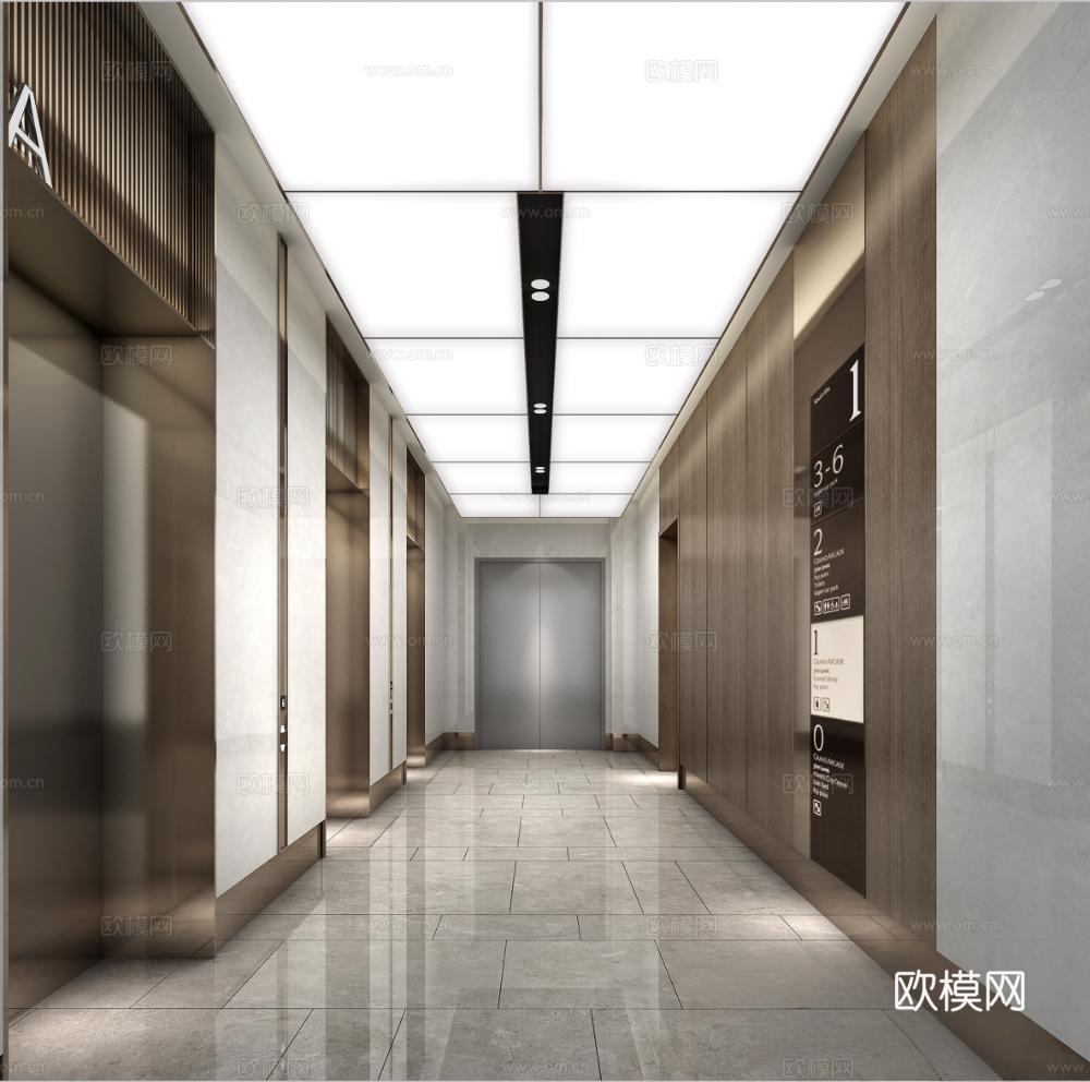 现代电梯厅 办公电梯厅 企业电梯厅3d模型