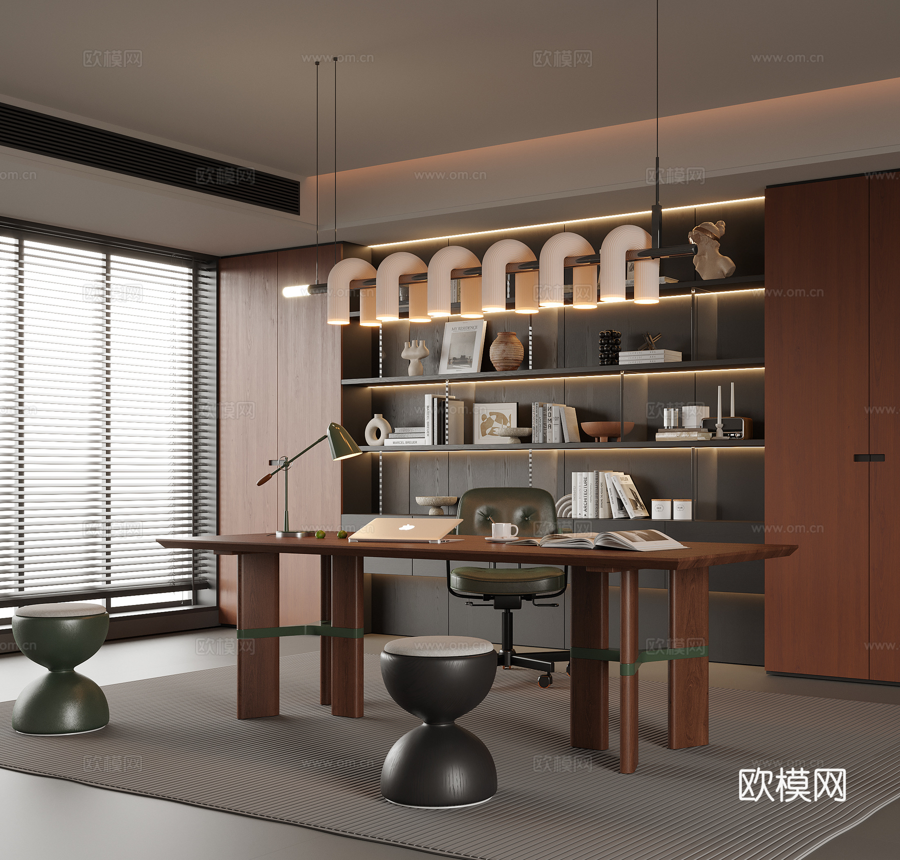 现代书房 书桌椅 书柜3d模型