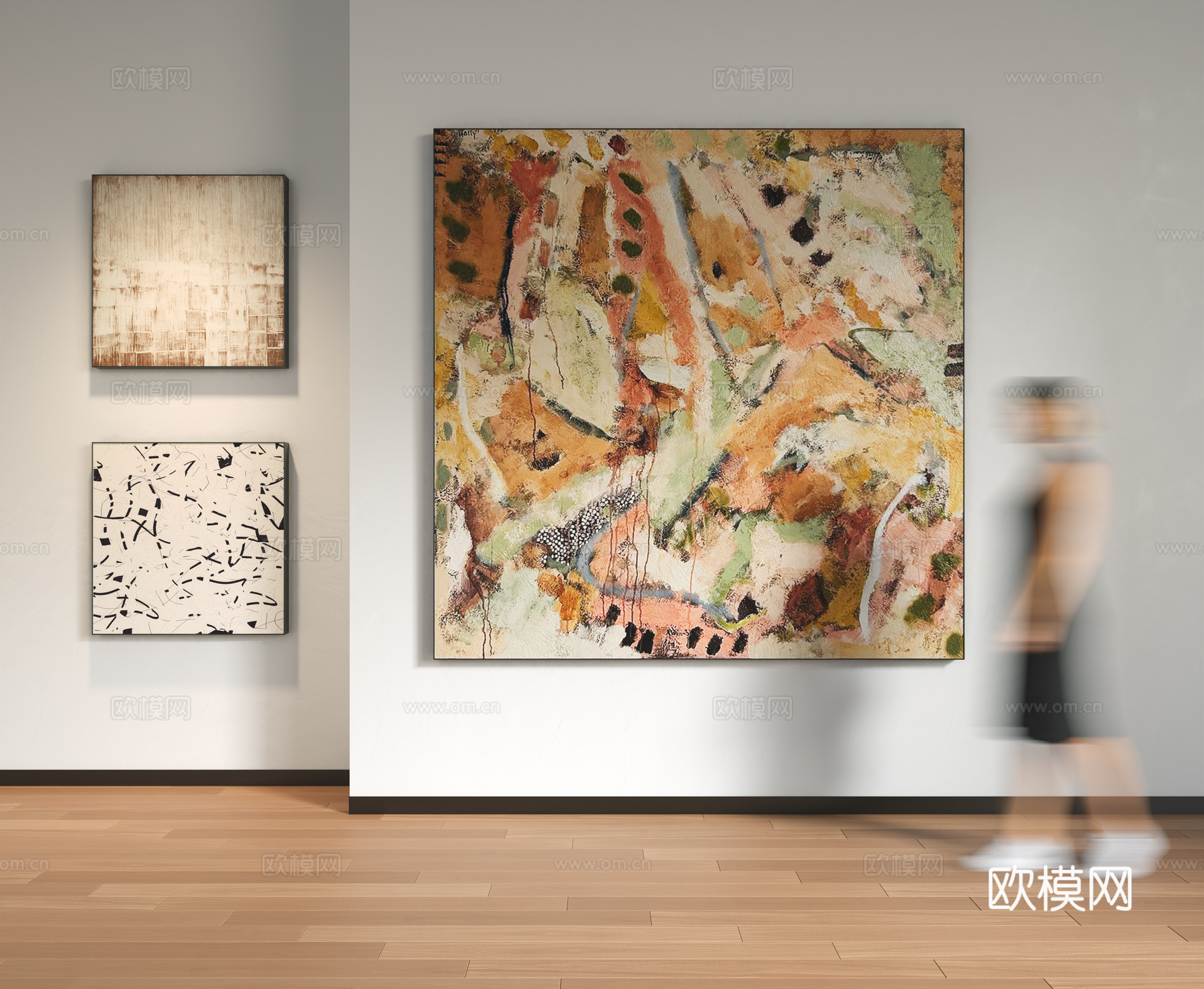 现代抽象挂画 侘寂风肌理挂画 背景墙玄关挂画3d模型