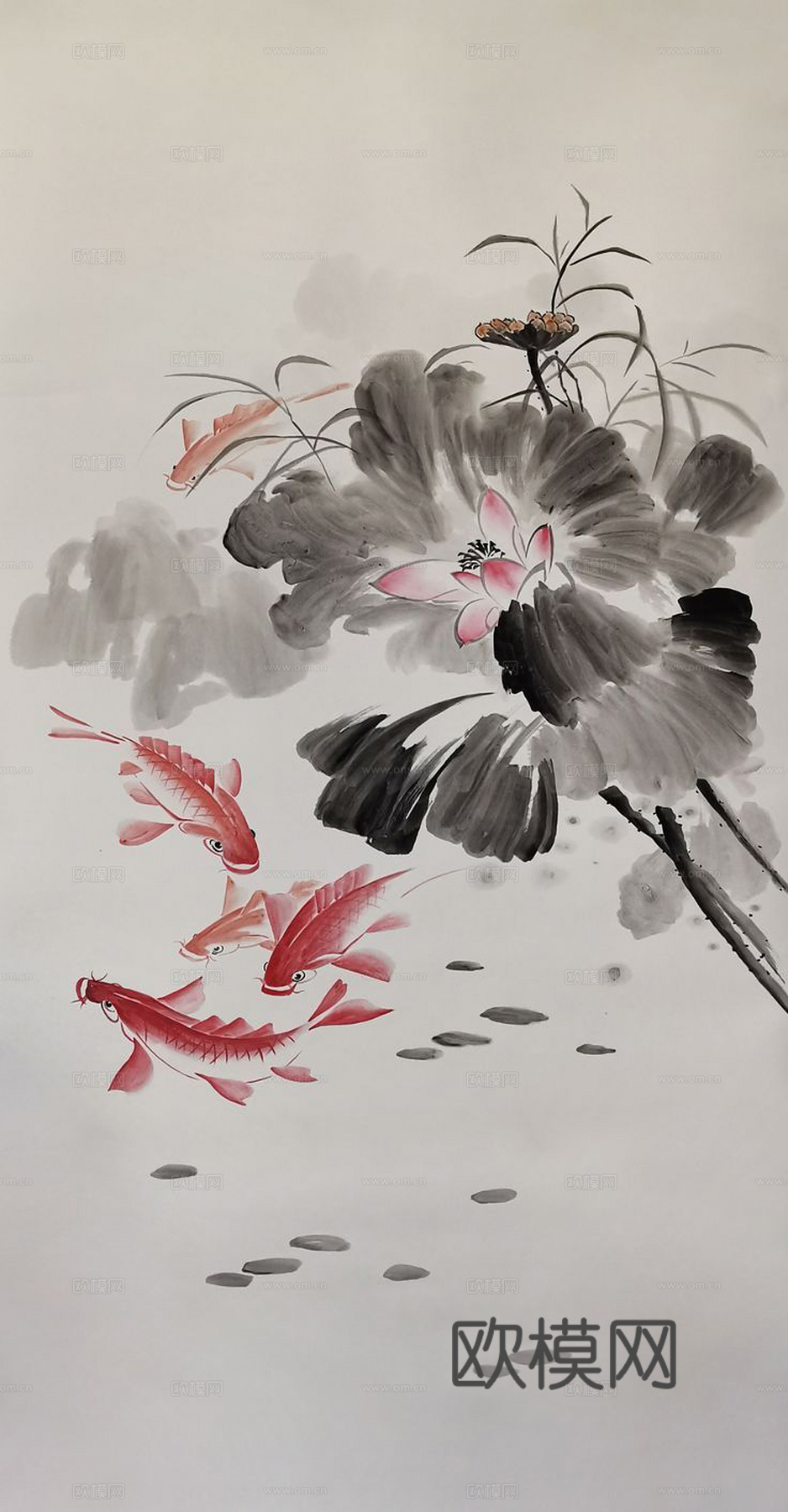 水墨画 鱼 荷花