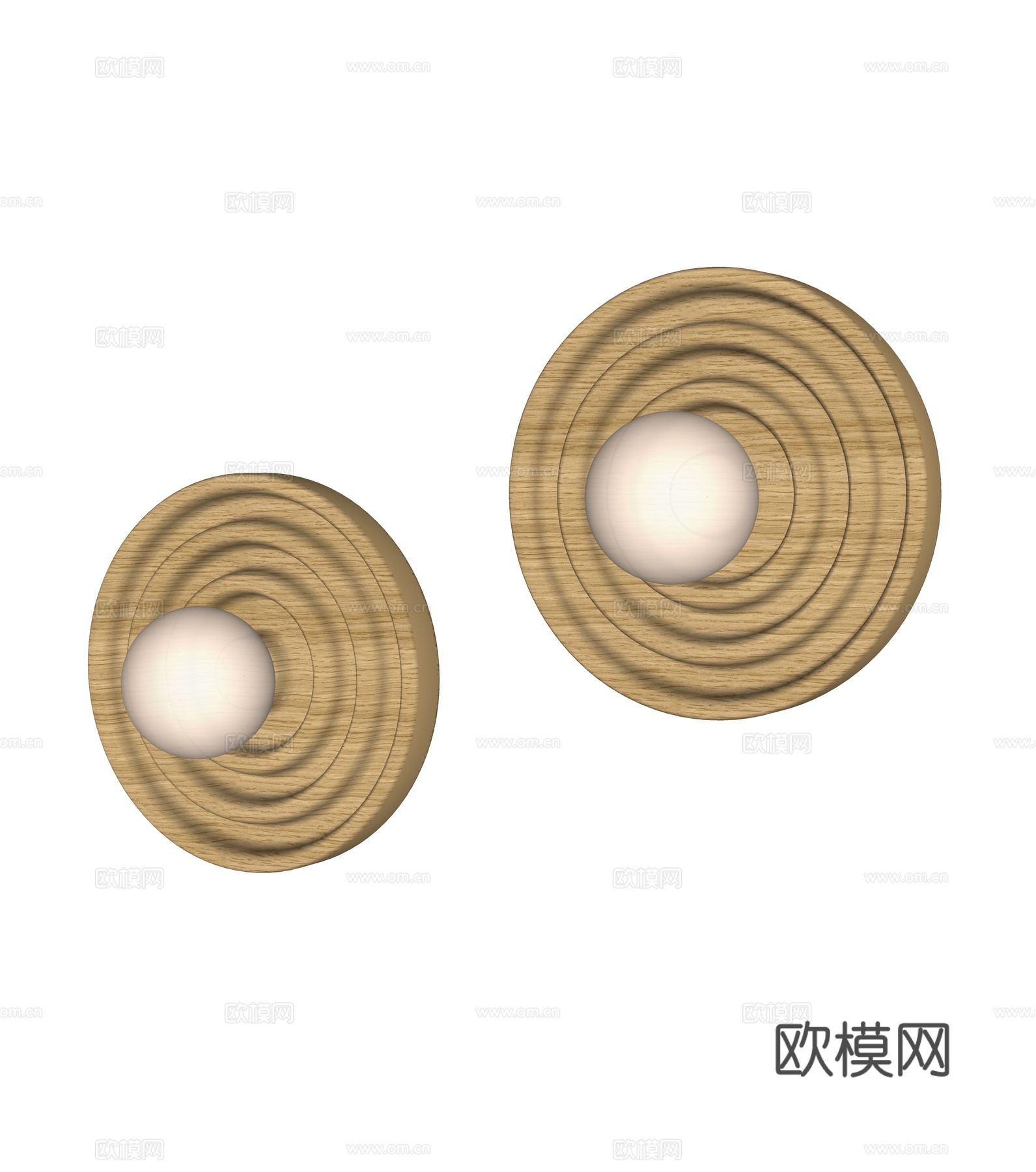 奶油风木制圆形壁灯su模型