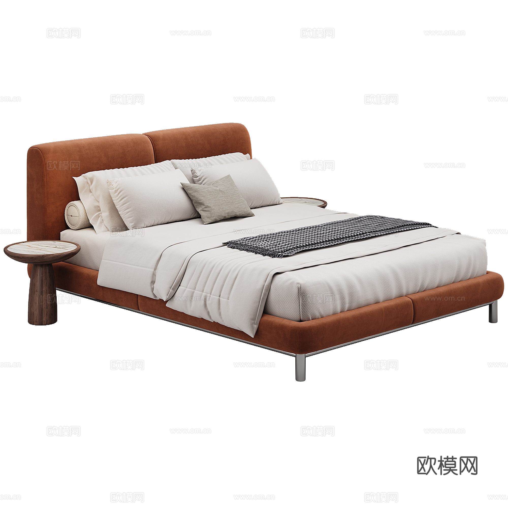 卧室 现代 双人床 抱枕 床品3d模型