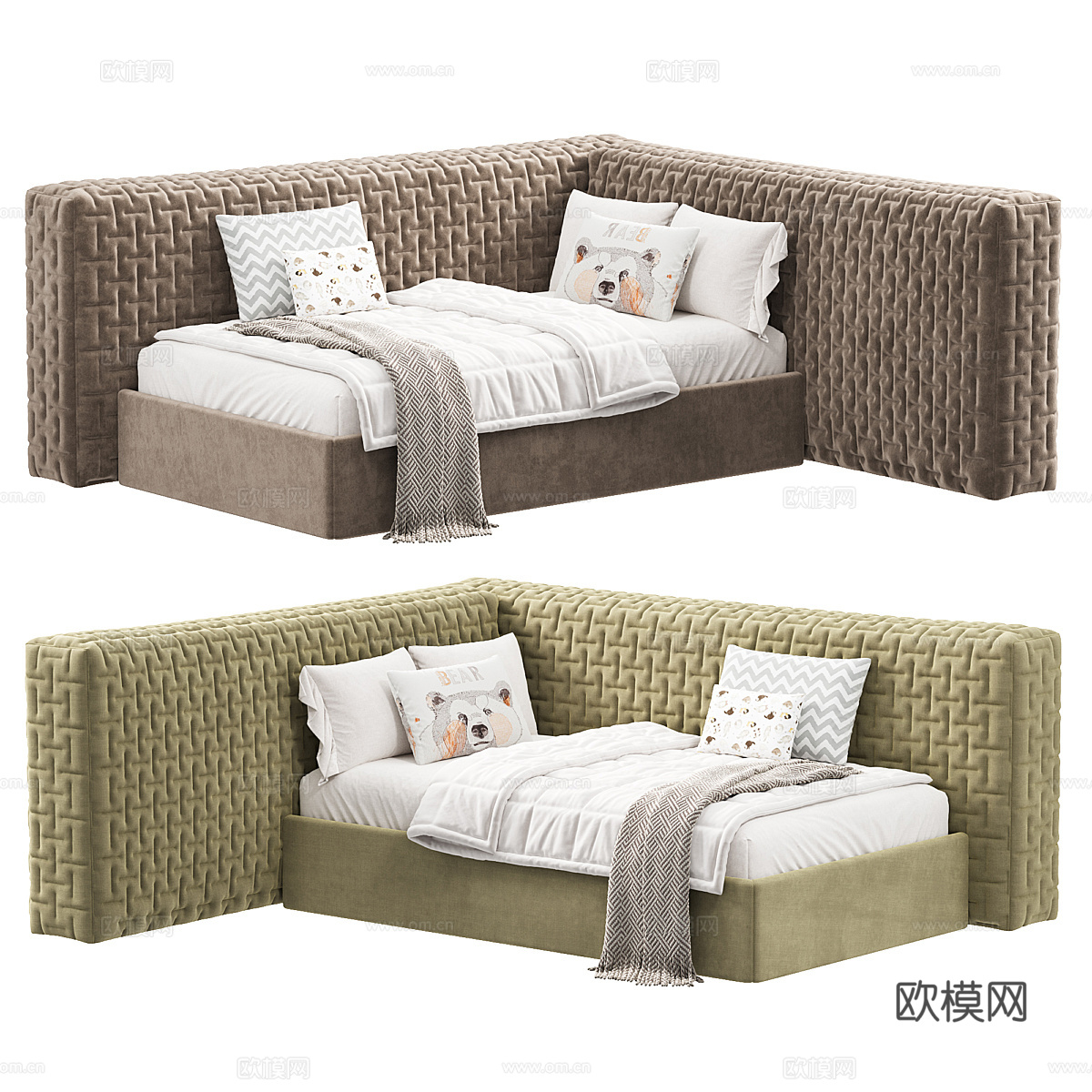现代意式奶油风布艺儿童床3d模型