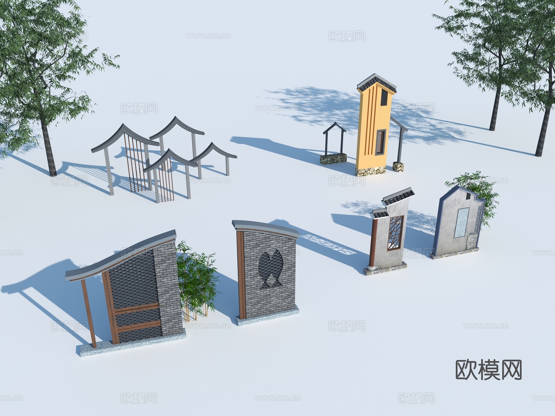 新中式景墙 精神堡垒 入口景墙构筑物 村标3d模型