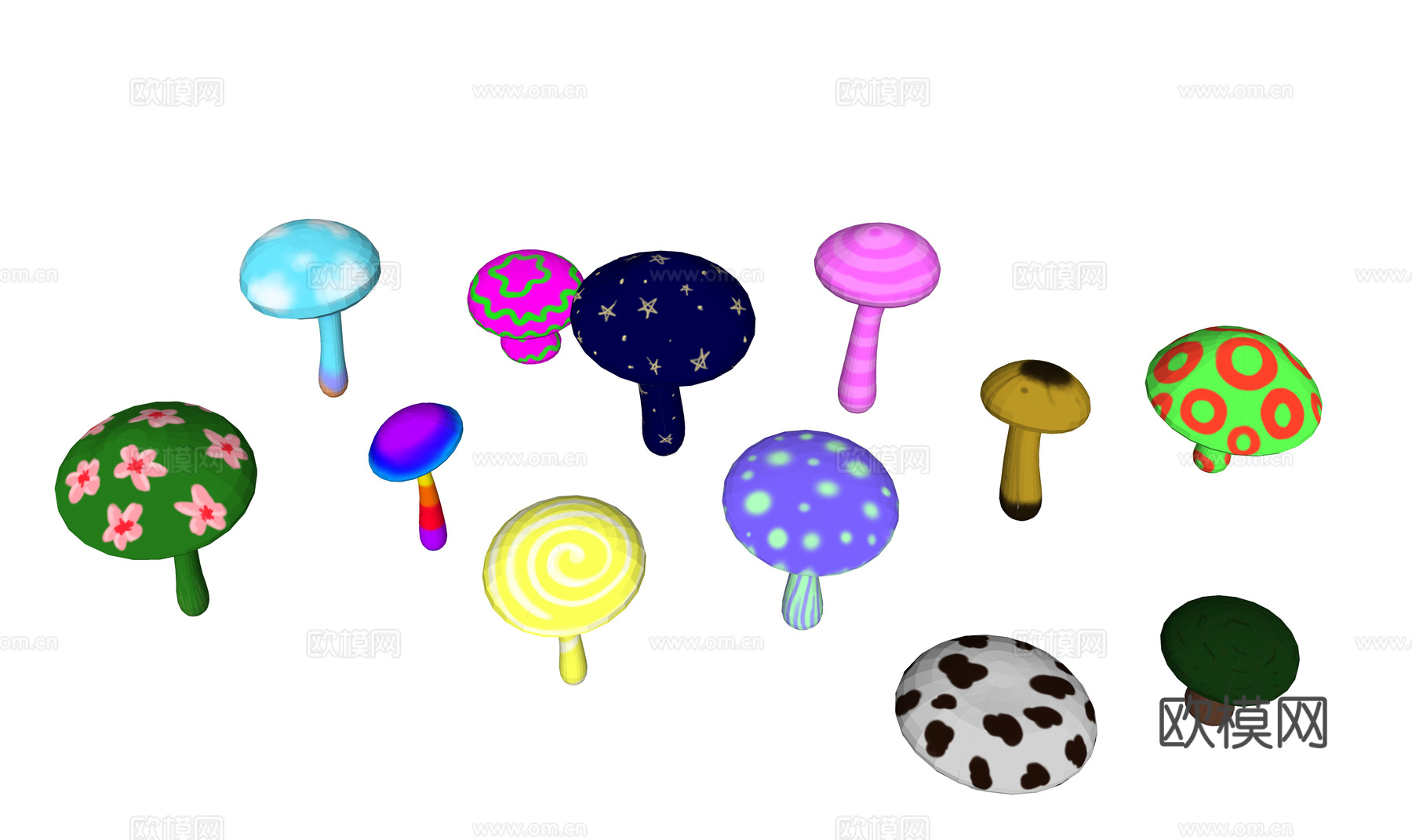 现代蘑菇组合 菌类 蘑菇 菌菇3d模型