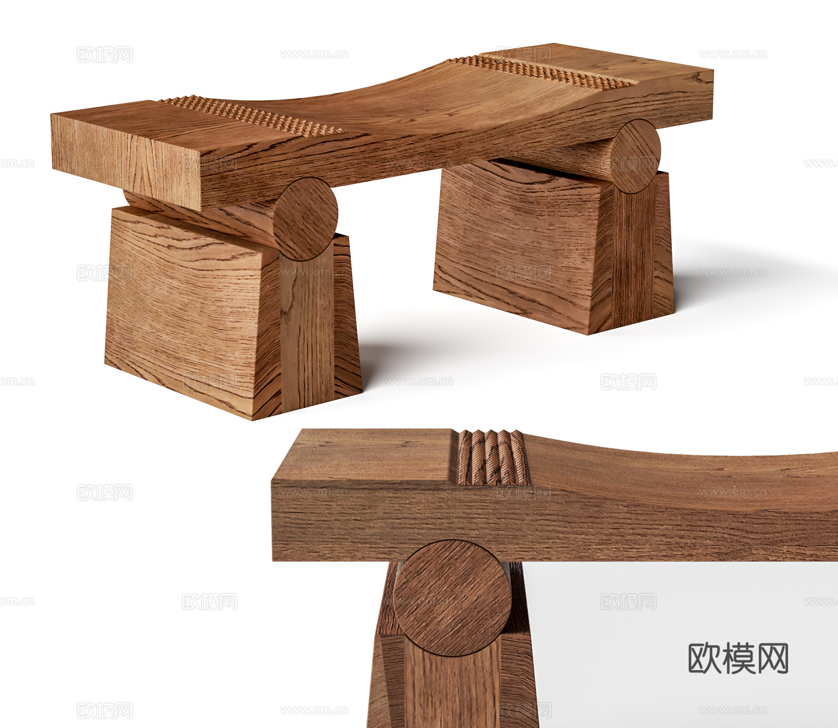 OKHA 中古长凳 艺术长凳 实木长凳 旧木长凳 侘寂长凳3d模型