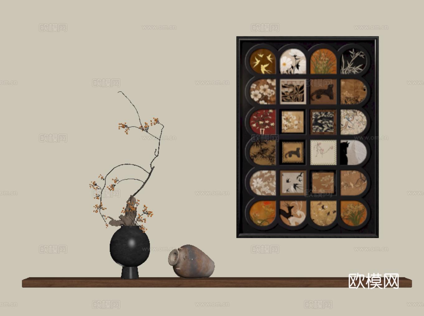 法式复古挂画 装饰画 壁画 玄关画su模型