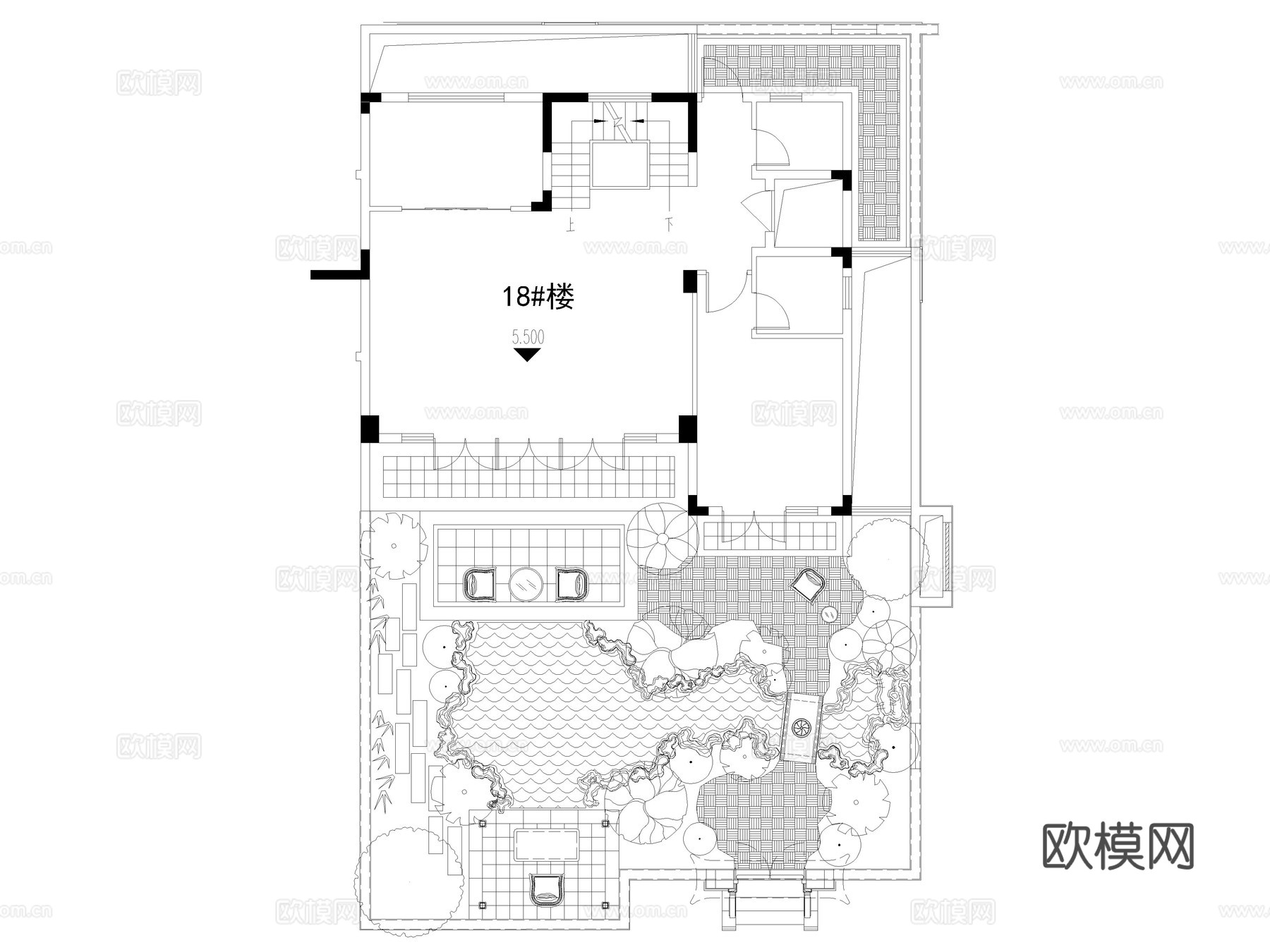 6套中式别墅庭院花园景观CAD平面布置图cad施工图