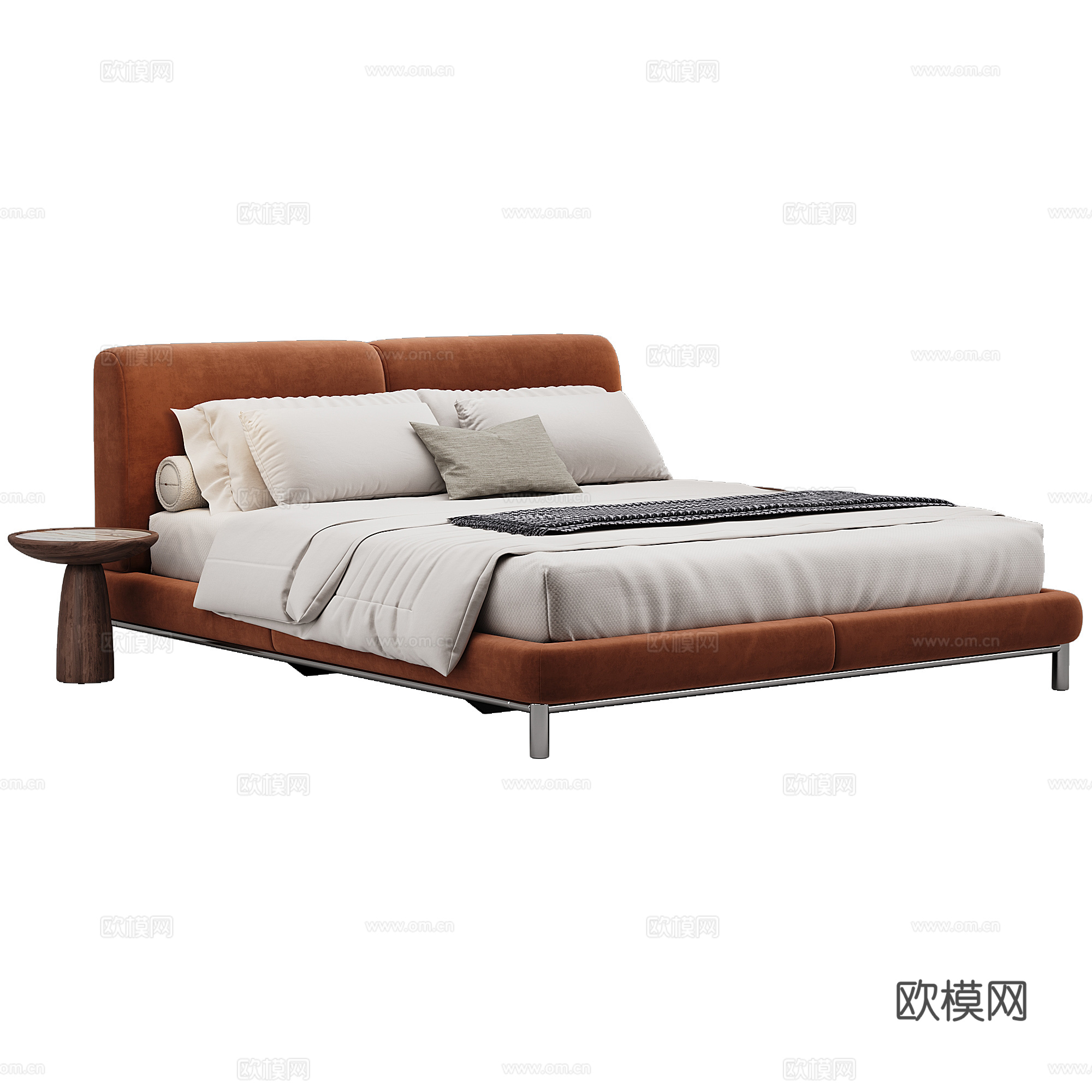卧室 现代 双人床 抱枕 床品3d模型