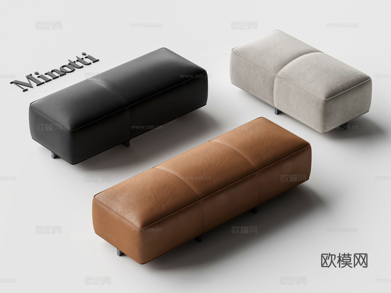 minotti YVES 皮革床尾凳 长凳 皮革沙发长凳su模型