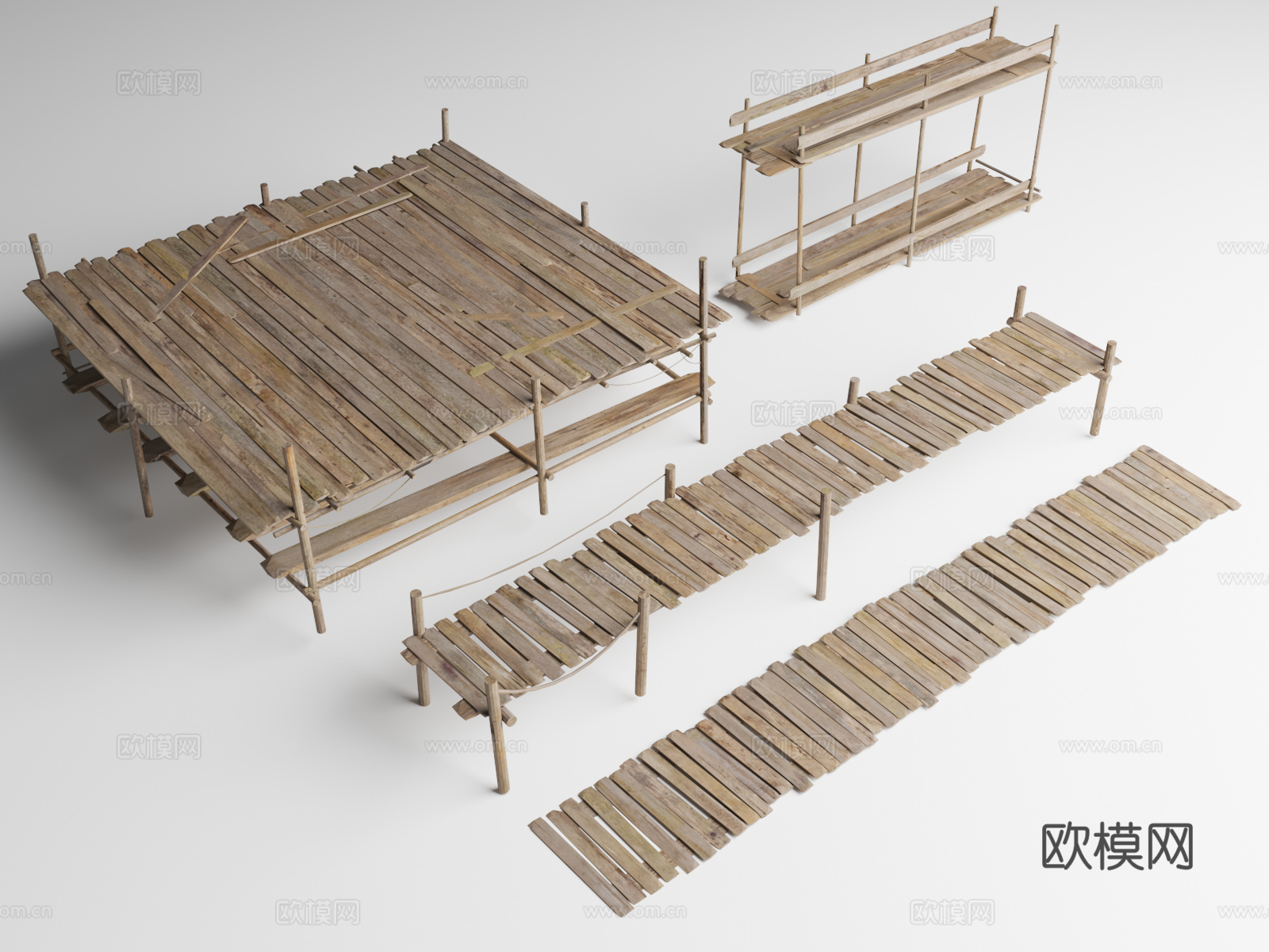 古代码头 栏杆 古代木头平台  木头架子 木头码头 古代渔船3d模型