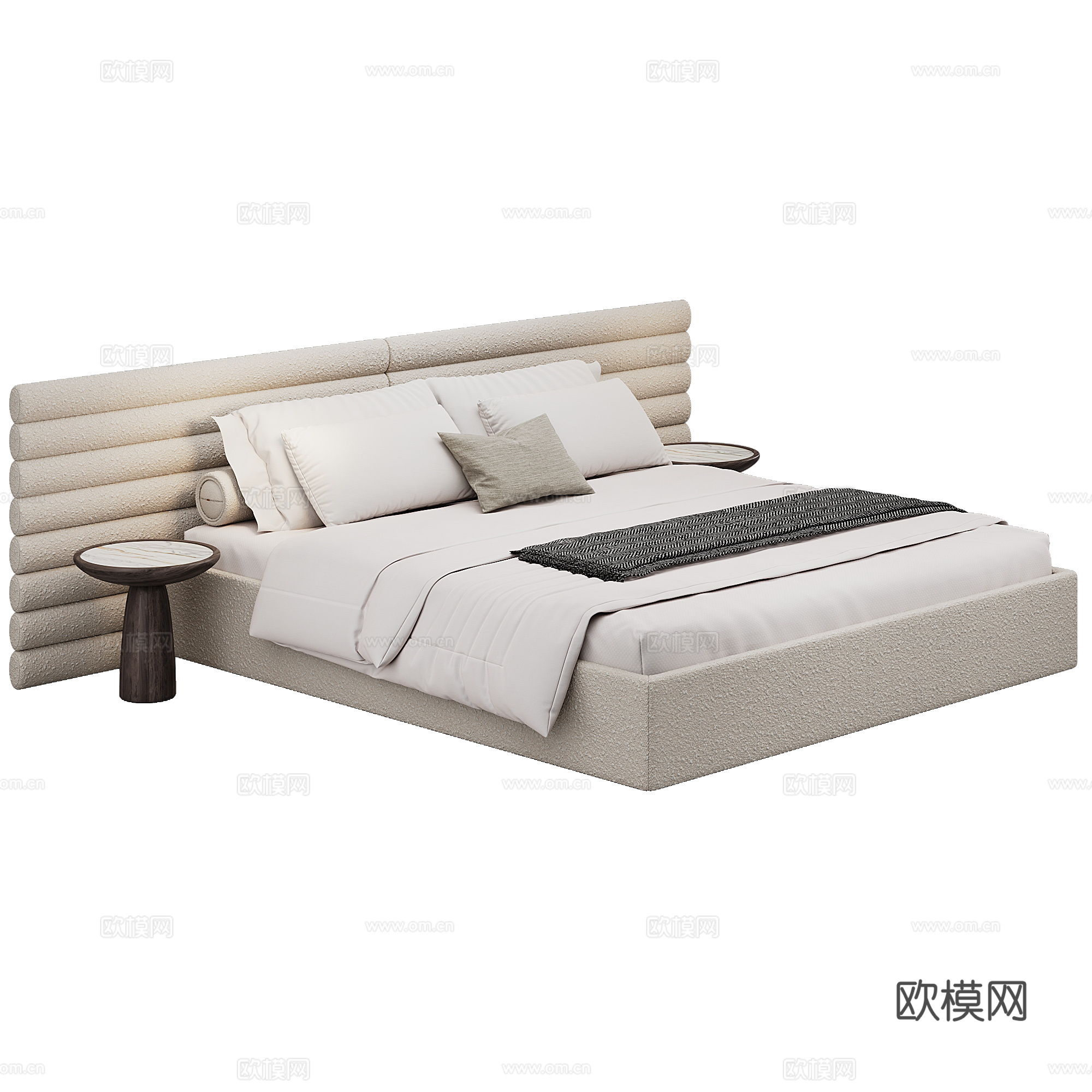 卧室 现代 双人床 抱枕 床品3d模型