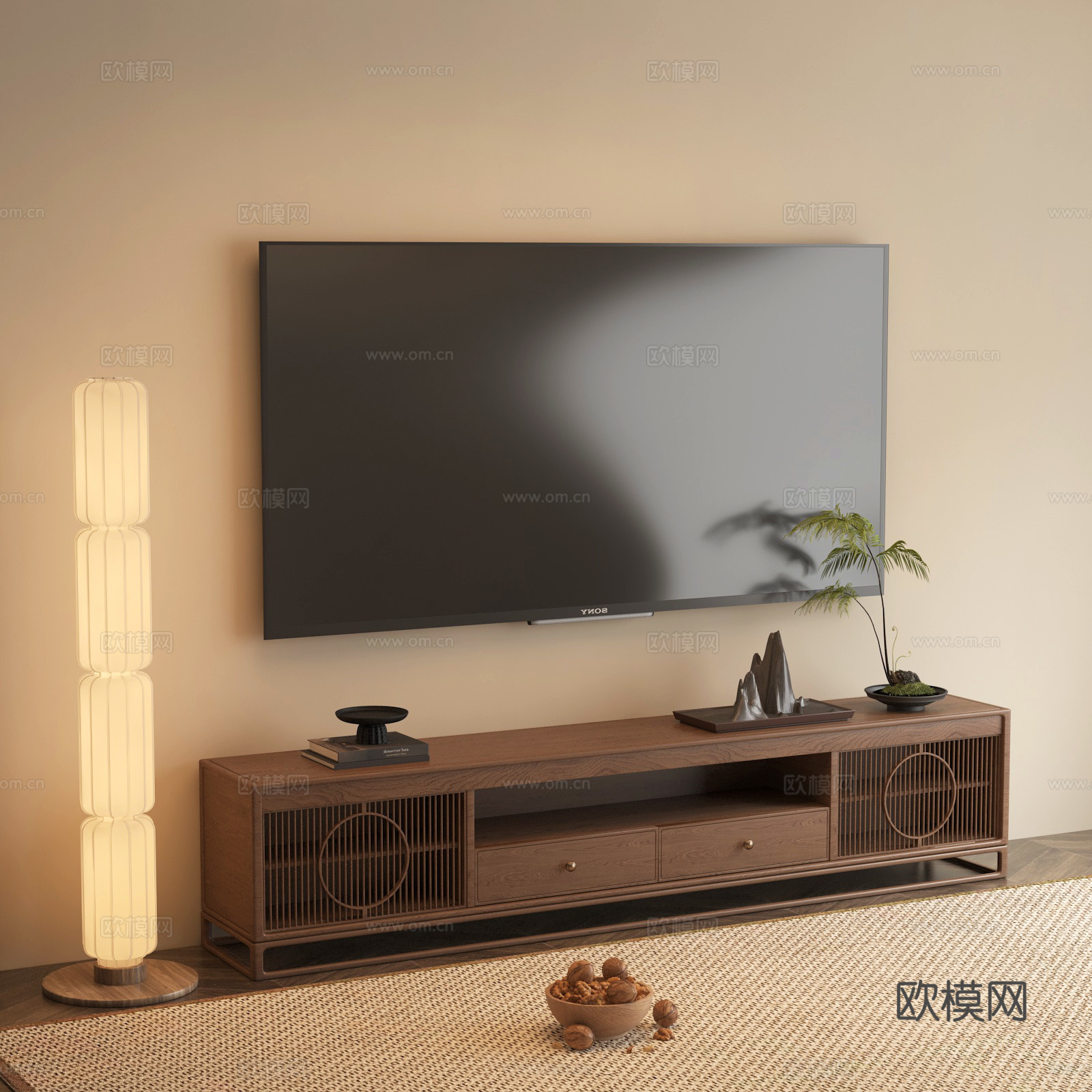 新中式电视柜电视机落地灯3d模型