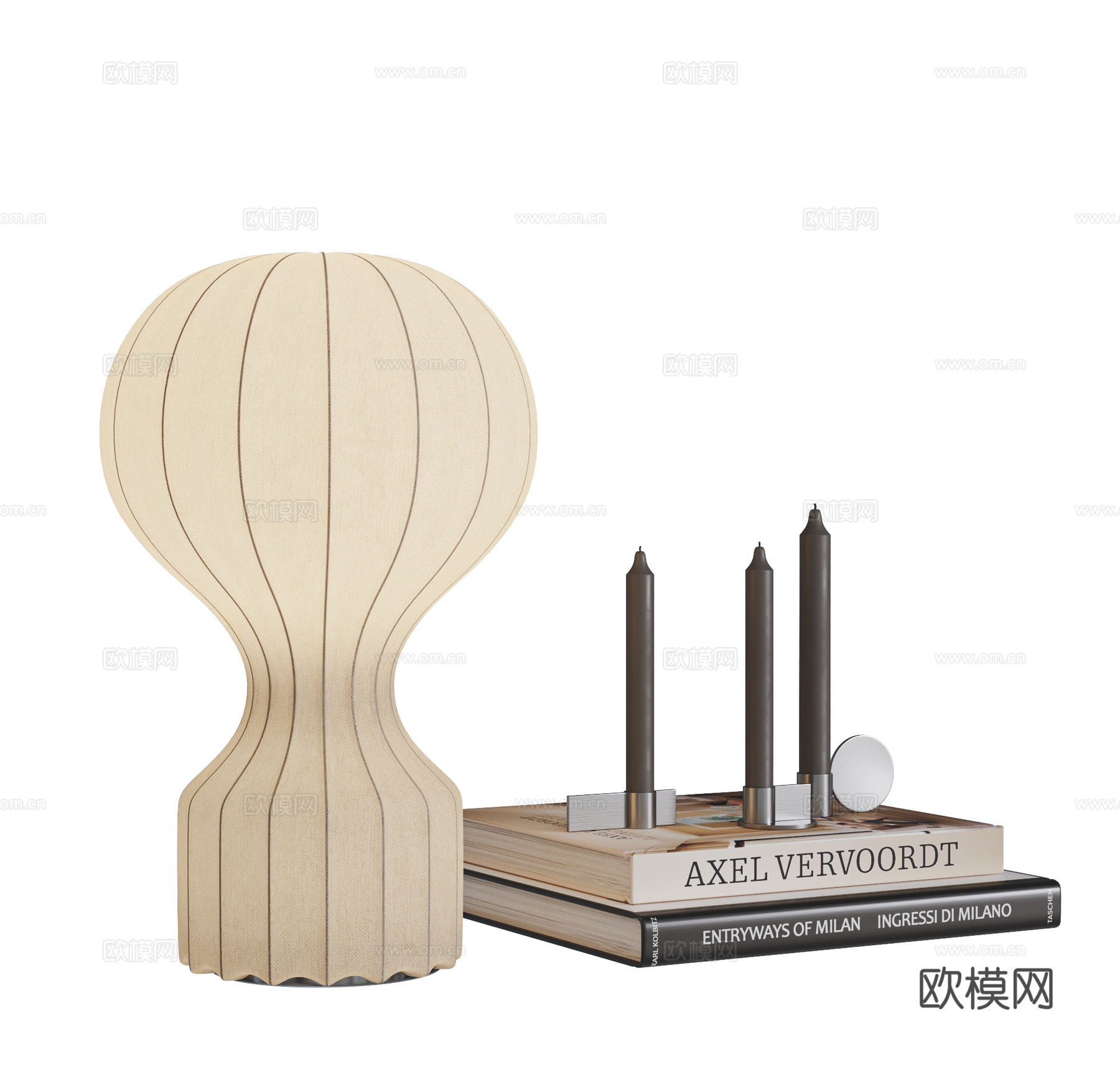 侘寂 中古风 台灯 书籍摆件 蜡烛摆件 摆件组合su模型