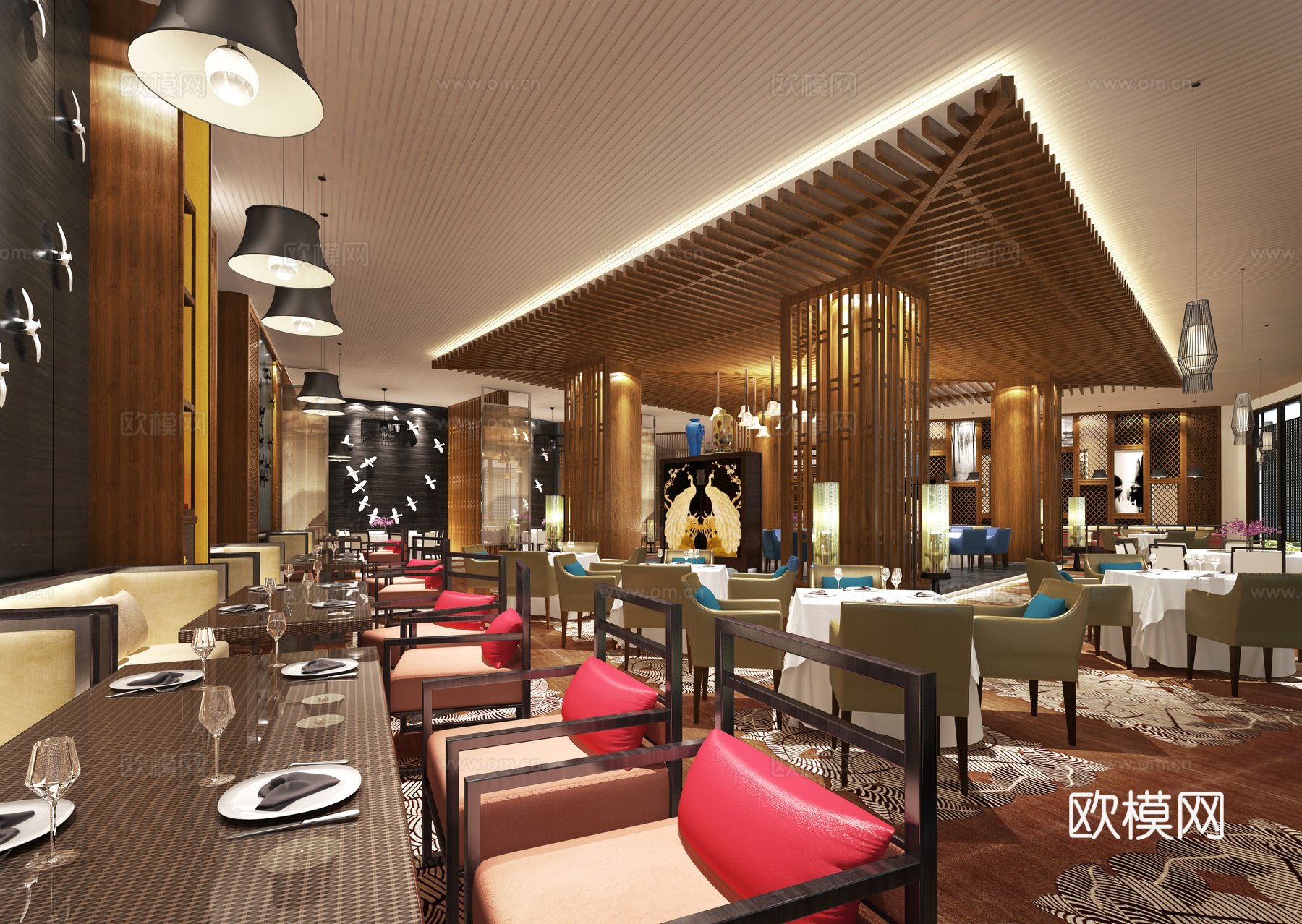 新中式餐饮空间美食表现3d模型