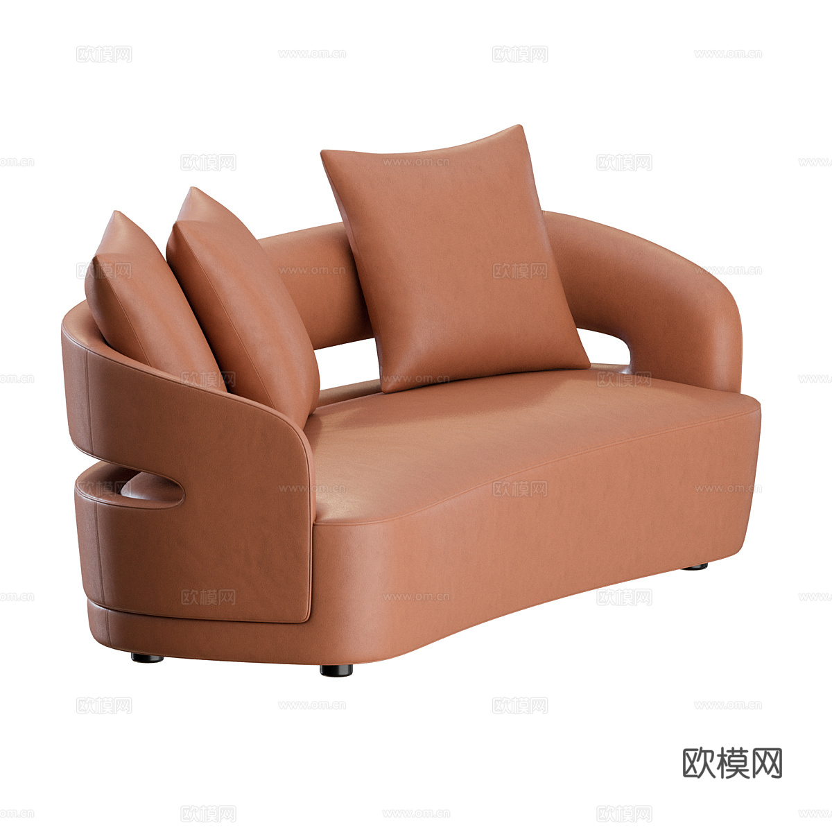 现代意式布艺皮革休闲沙发3d模型