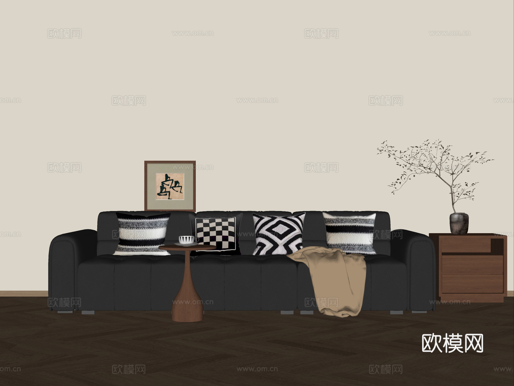 中古风沙发su模型下载（渲染图2）