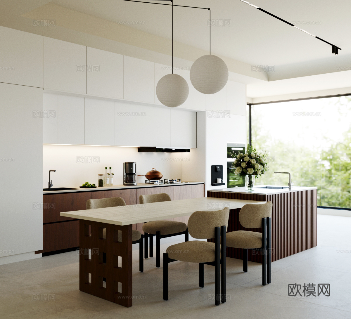 中古岛台餐厅 家居餐厅 餐桌椅组合 开放式餐厅3d模型