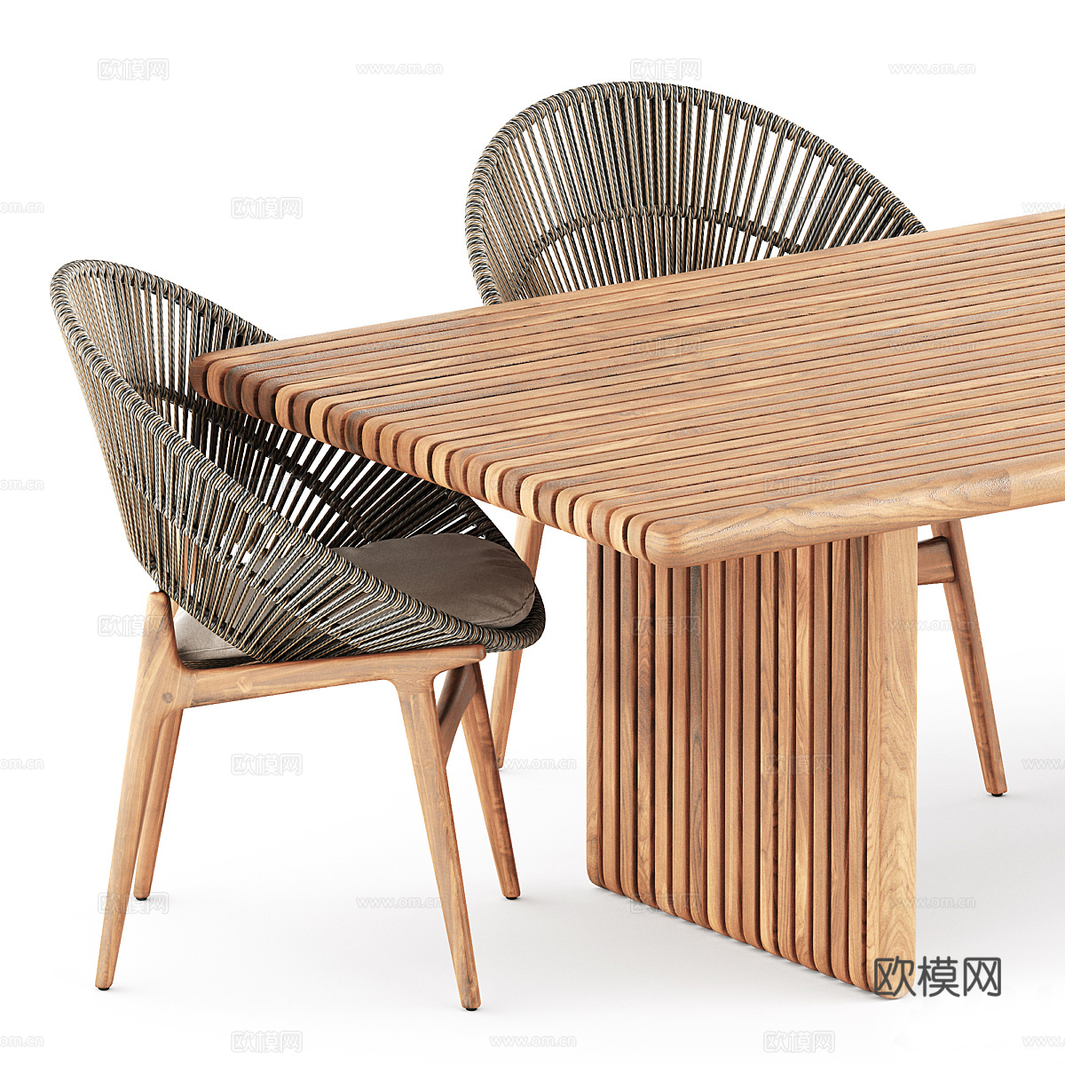 新中式原木户外餐桌椅3d模型