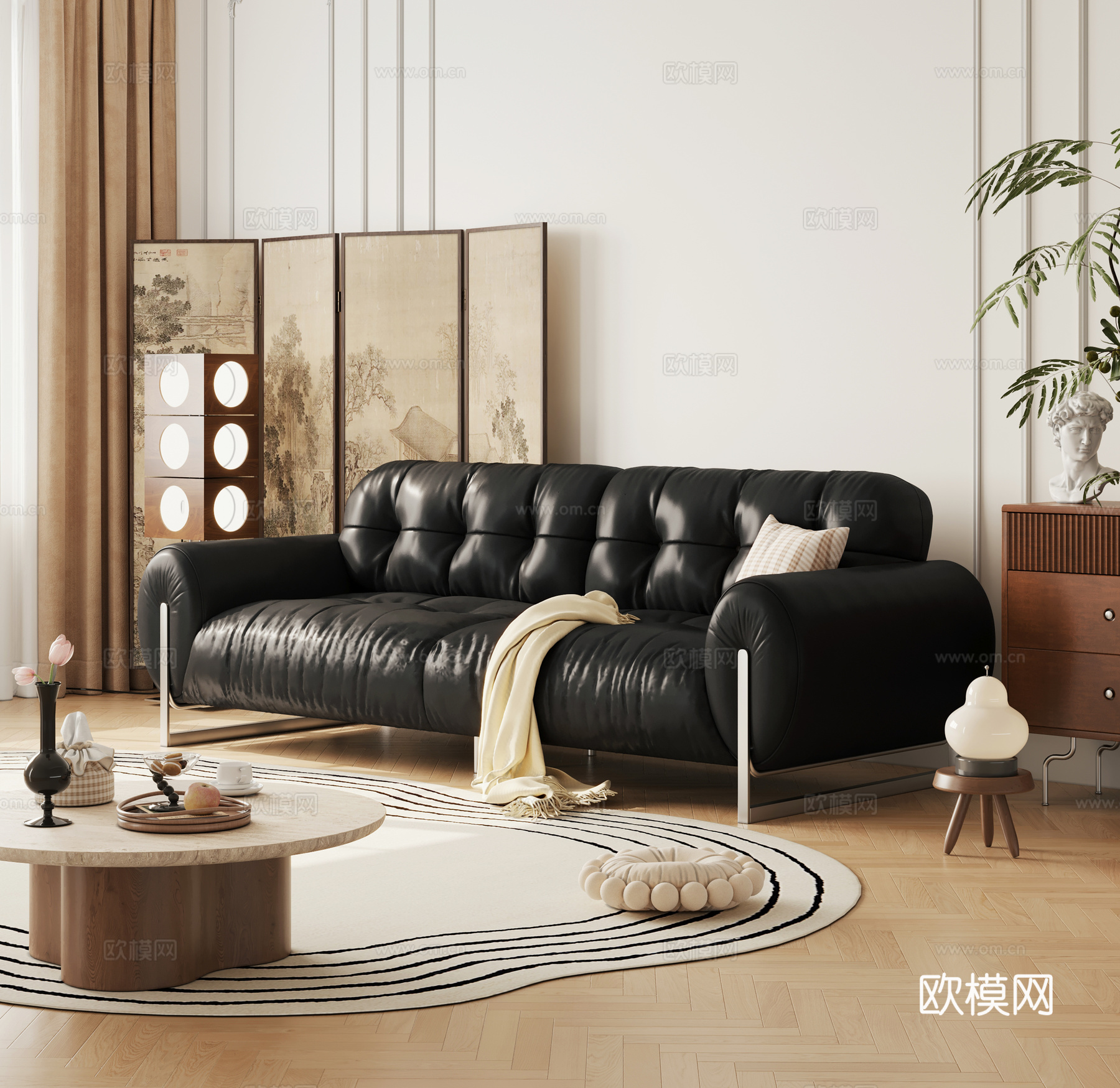 法式中古风沙发 三人位沙发 真皮沙发3d模型