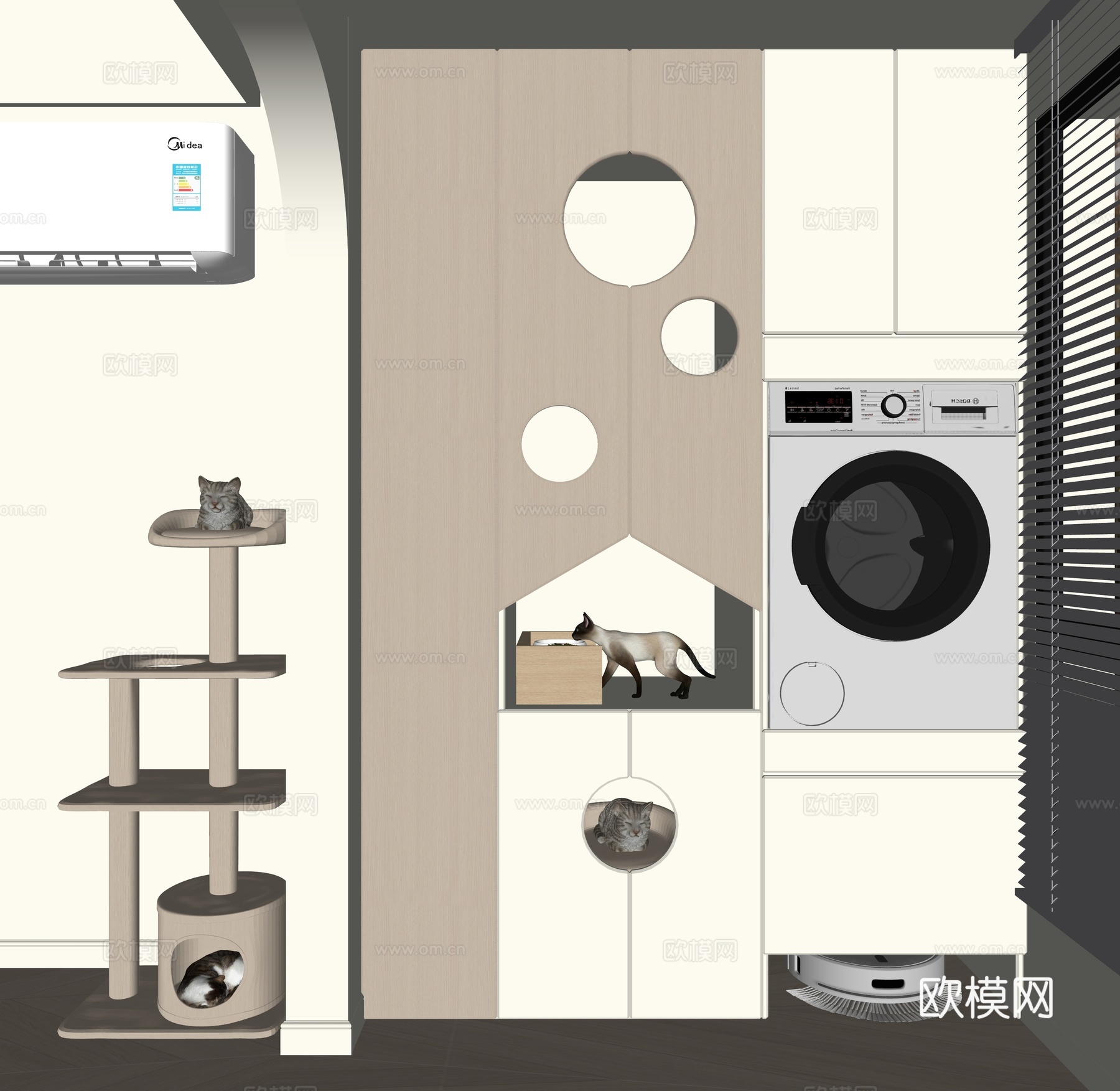 现代阳台猫爬架 洗衣机柜su模型